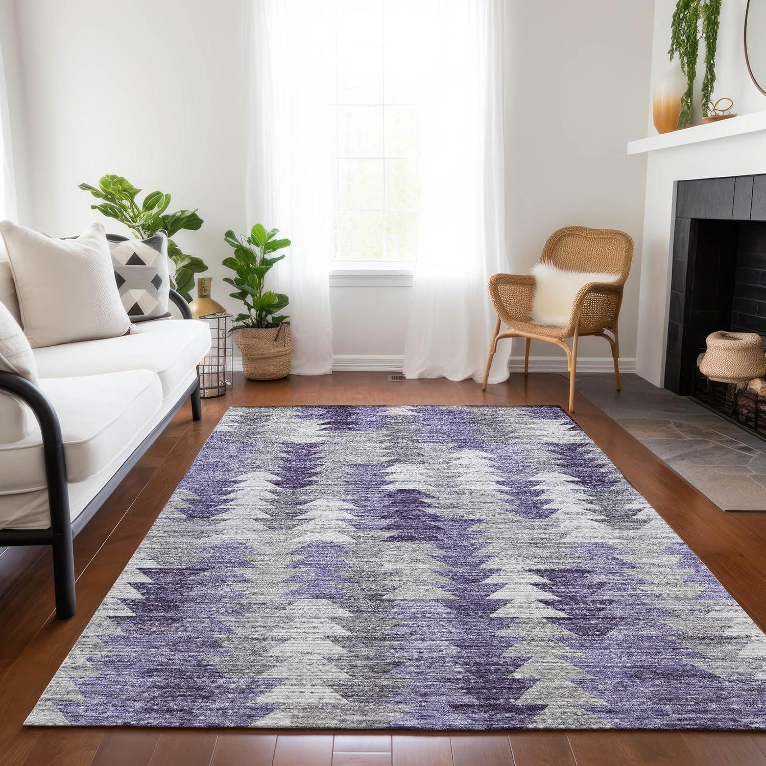 Purple and Gray Synthetic Flat Woven 8' x 10' Area Rug