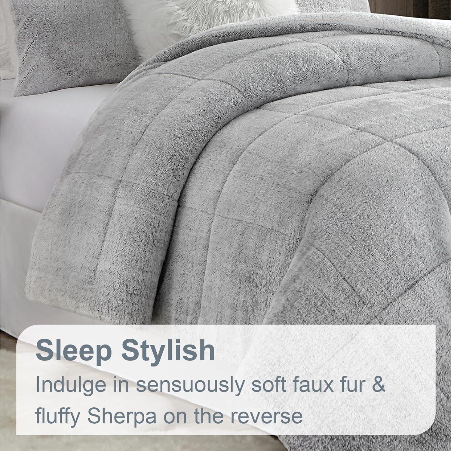 Ultra Plush Reversible Faux Fur and Sherpa 3-Piece Comforter Set