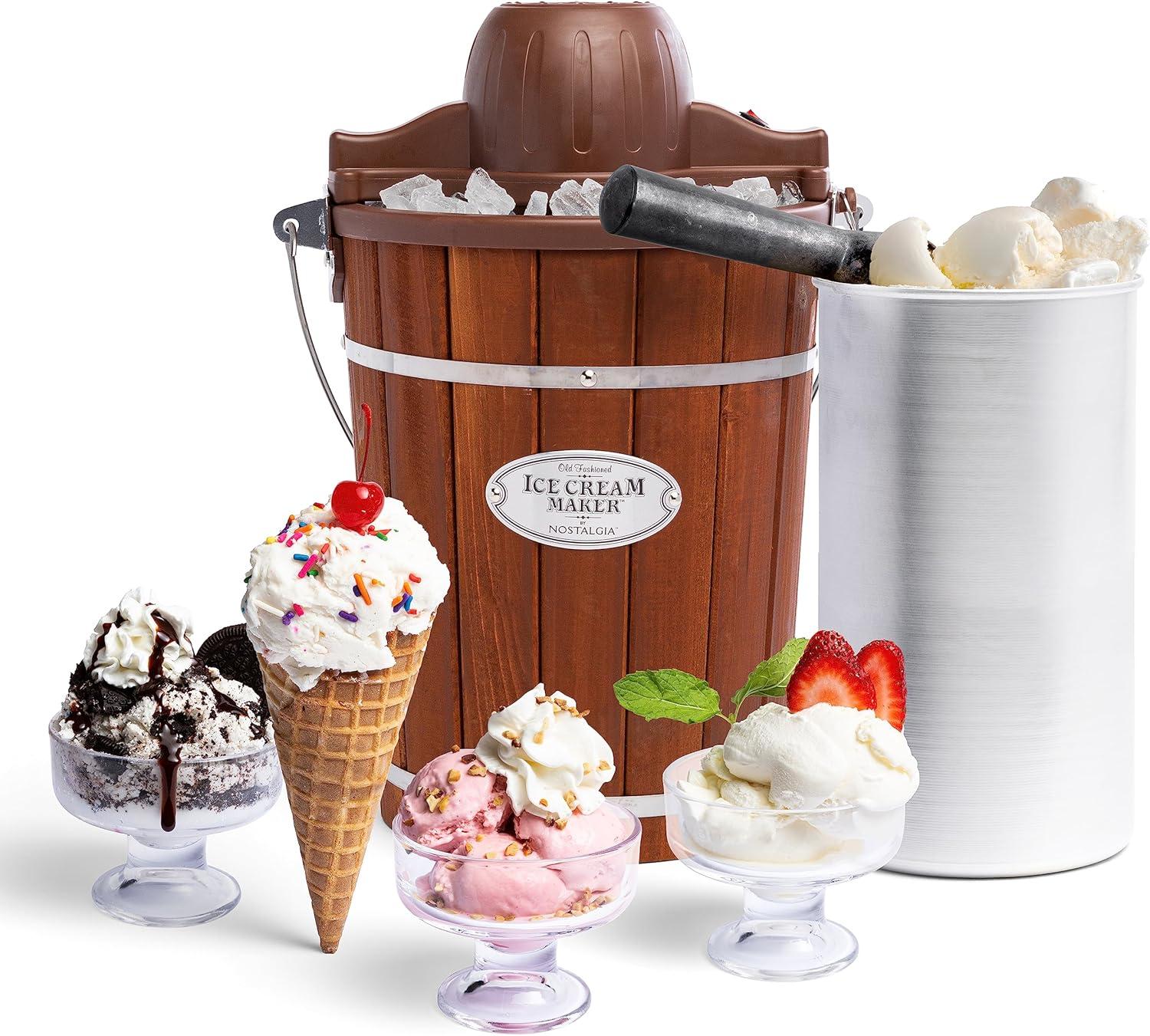 Nostalgia Wood Bucket Electric 6 Qt. Ice Cream Maker