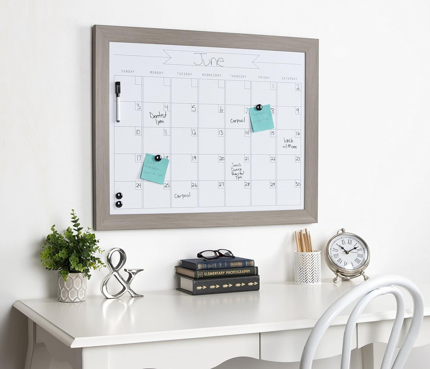 Black Wood Framed Magnetic Dry Erase Monthly Calendar