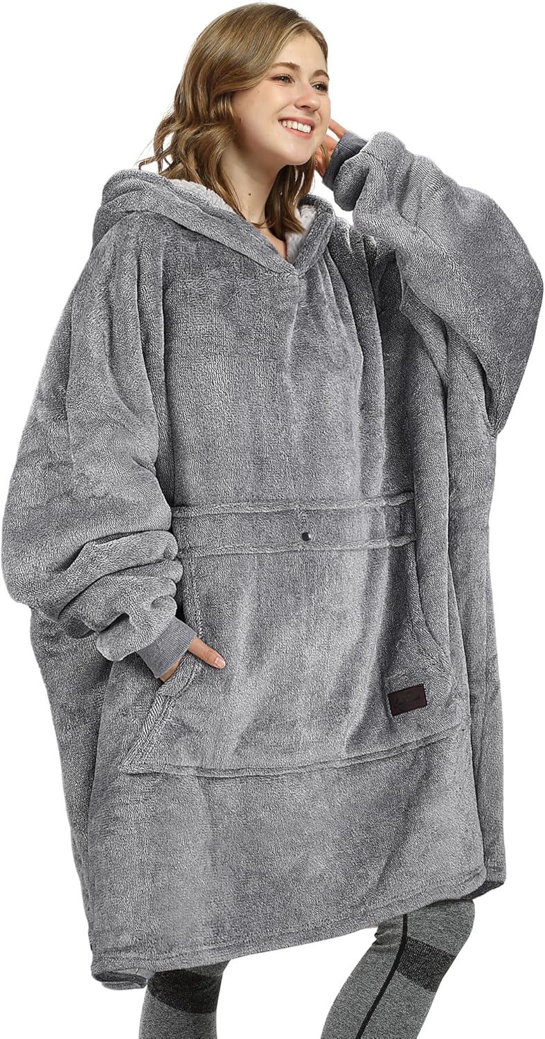 Catalonia Oversized Hoodie Blanket Sweatshirt, Warm Sherpa Giant Pullover with Front Pocket for Men Women