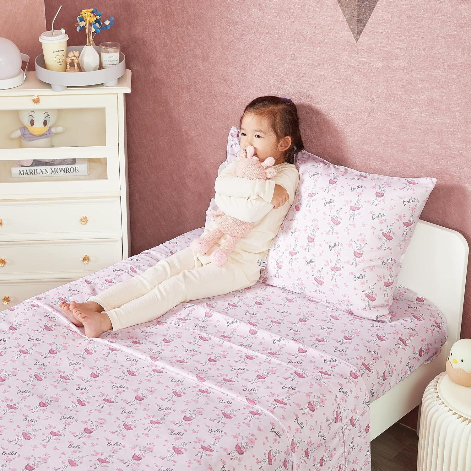 Softan Kids Bed Sheet Set, Girls Twin Size Sheets, Microfiber Fitted Sheet and Pillowcase, Breathable and Silky Soft, 3 Piece Castle Princess Printed Twin Bed Sheet