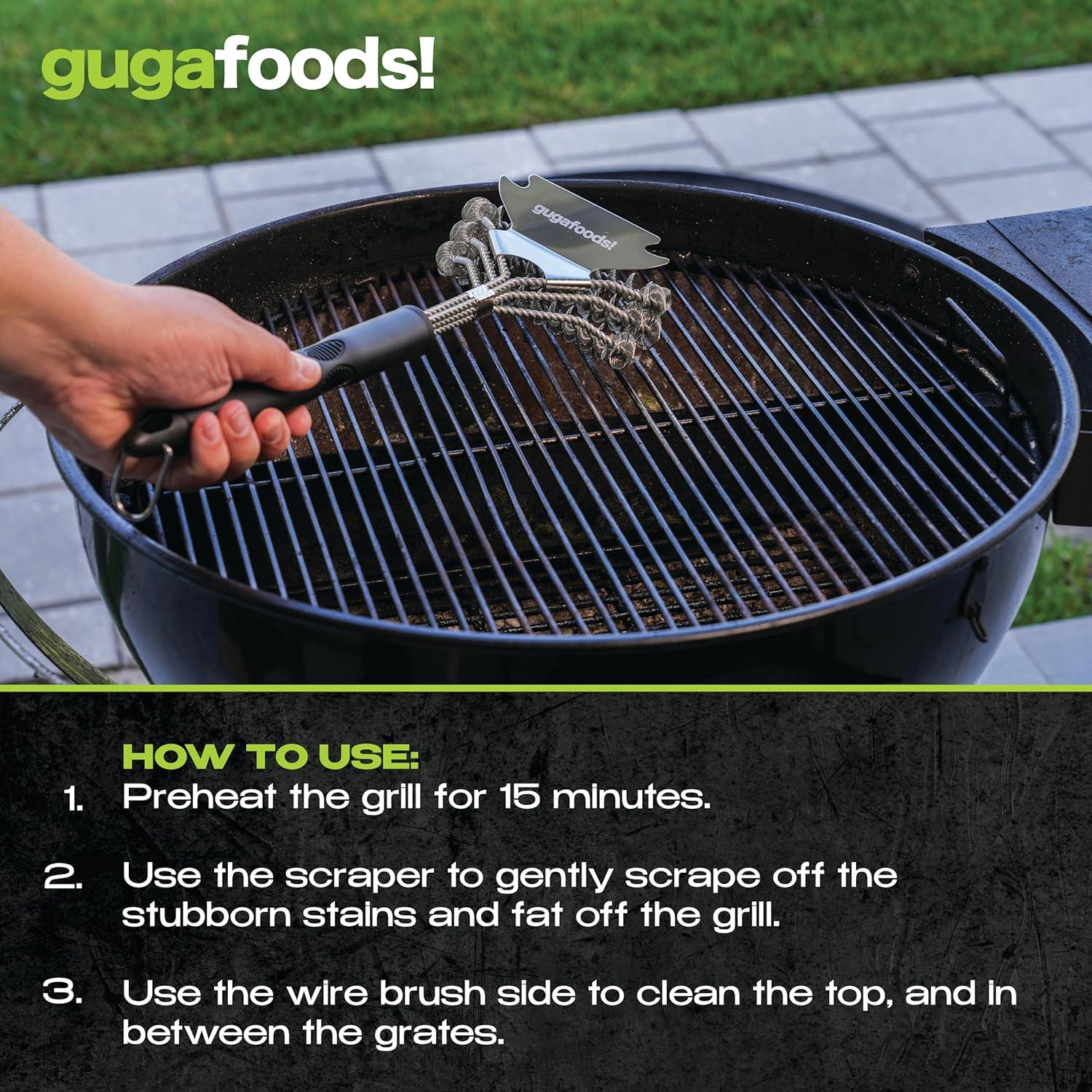 Guga Food's High Quality Grill Brush, Durable Stainless Steel Bristles, Multiuse Cleaning Tool