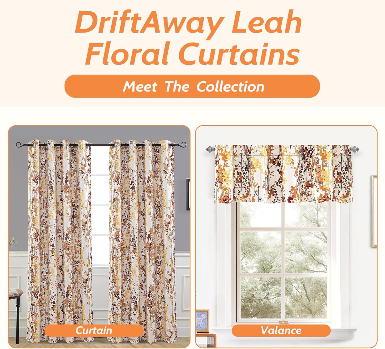 DriftAway Leah Abstract Floral Blossom Ink Painting Window Curtain Valance, 52"x18"+2"header(Red)