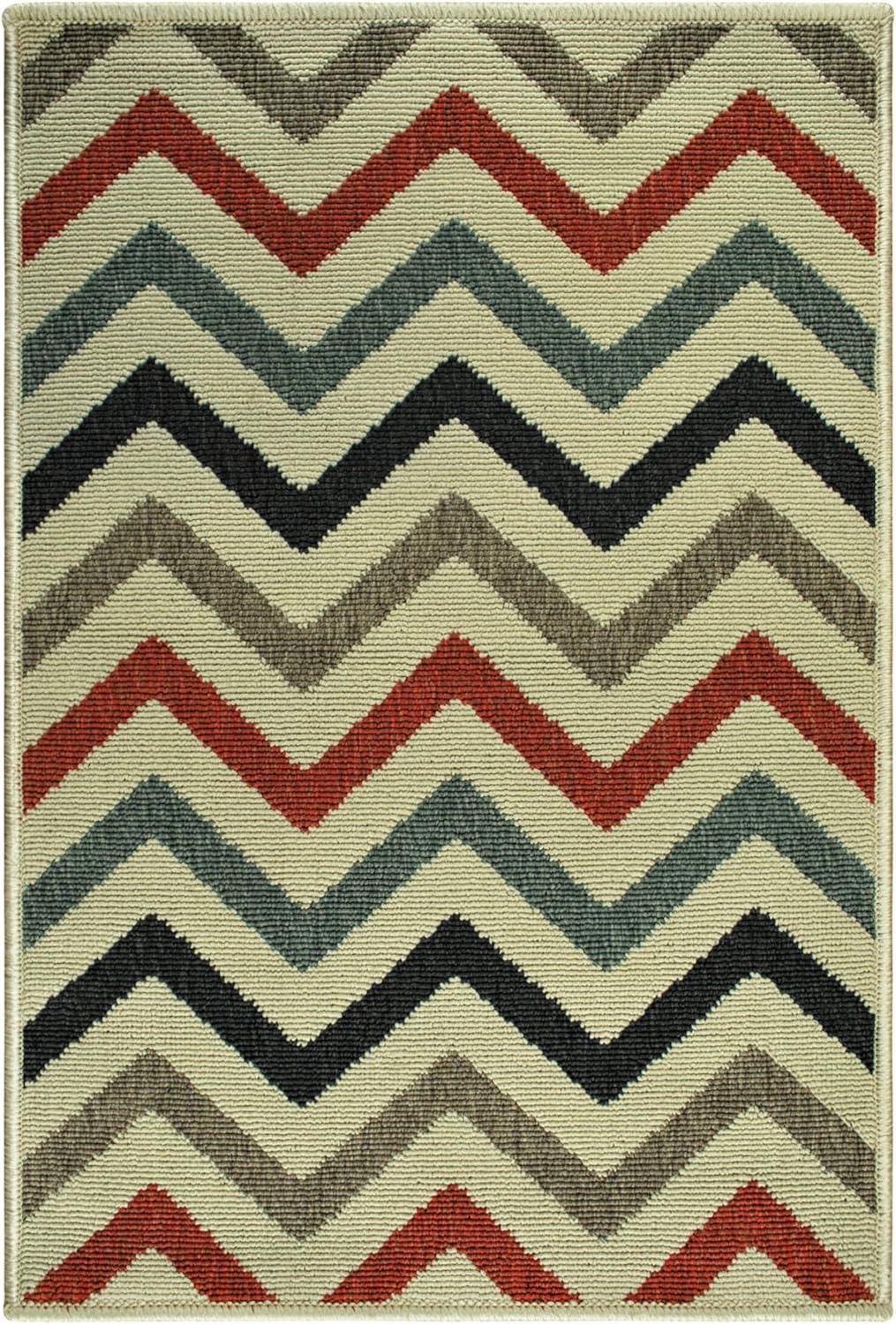 Black Geometric Synthetic Rectangular Indoor/Outdoor Rug, 2' x 3'