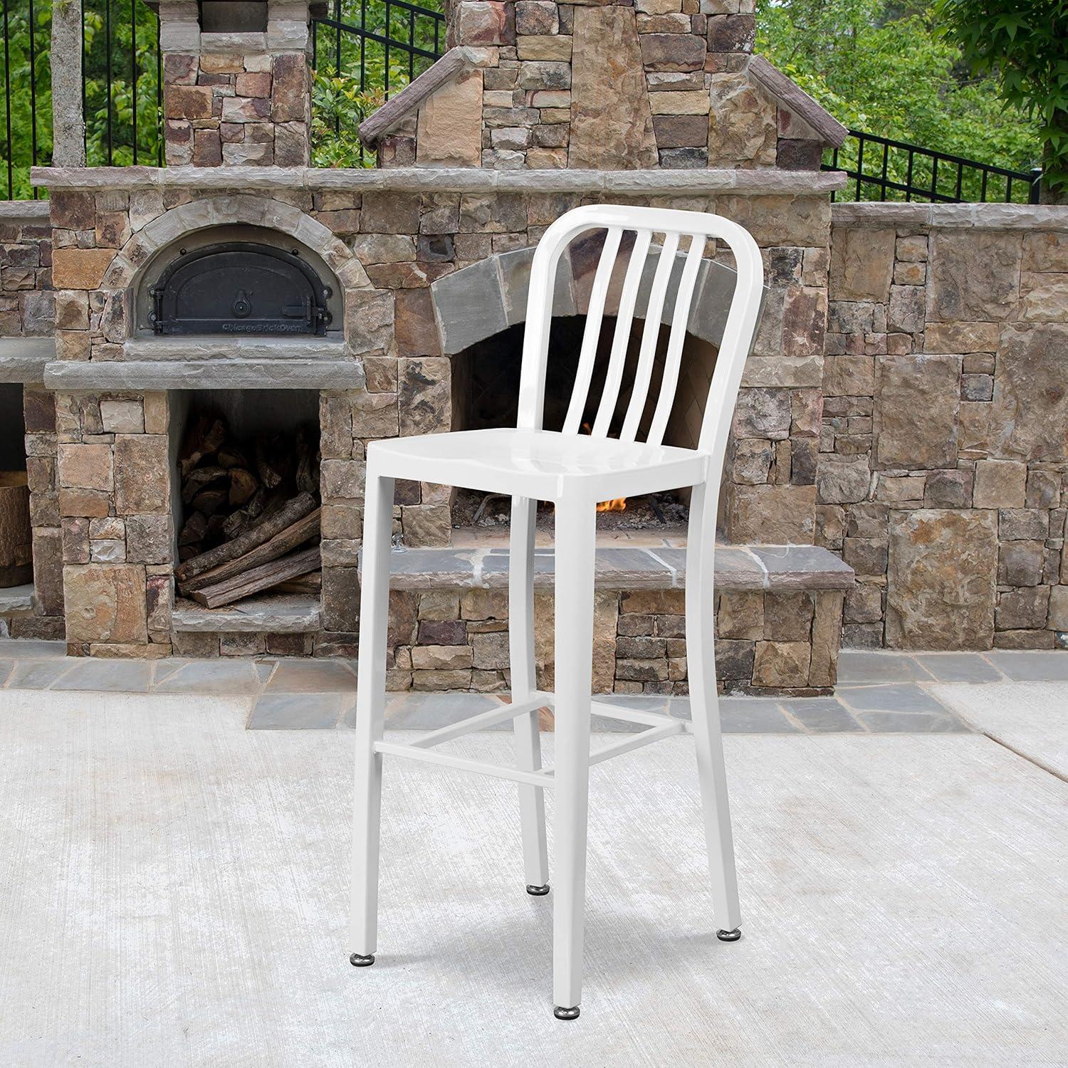 Flash Furniture Commercial Grade 30" High White Metal Indoor-Outdoor Barstool with Vertical Slat Back