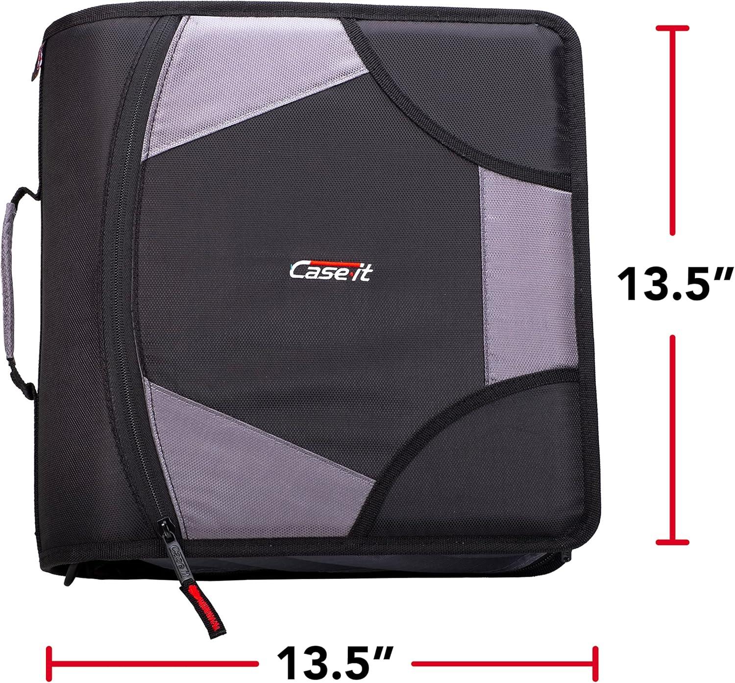 Case-it The King Sized Zip Tab Zipper Binder - 4 Inch D-Rings - 5 Subject File Folder - Multiple Pockets - 800 Sheet Capacity - Jet Black