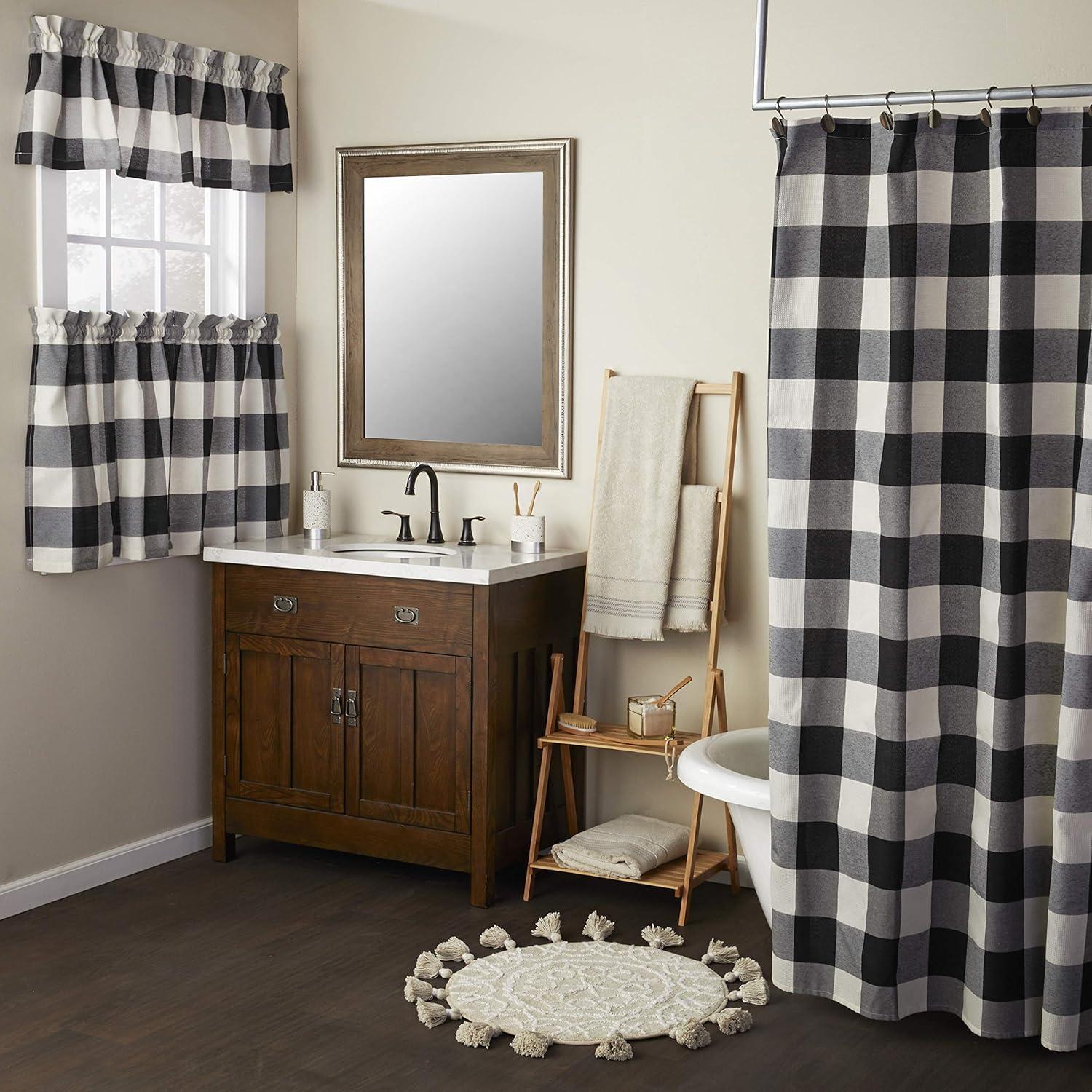 Black and Natural Buffalo Check Cotton Cafe Curtains, 57x24