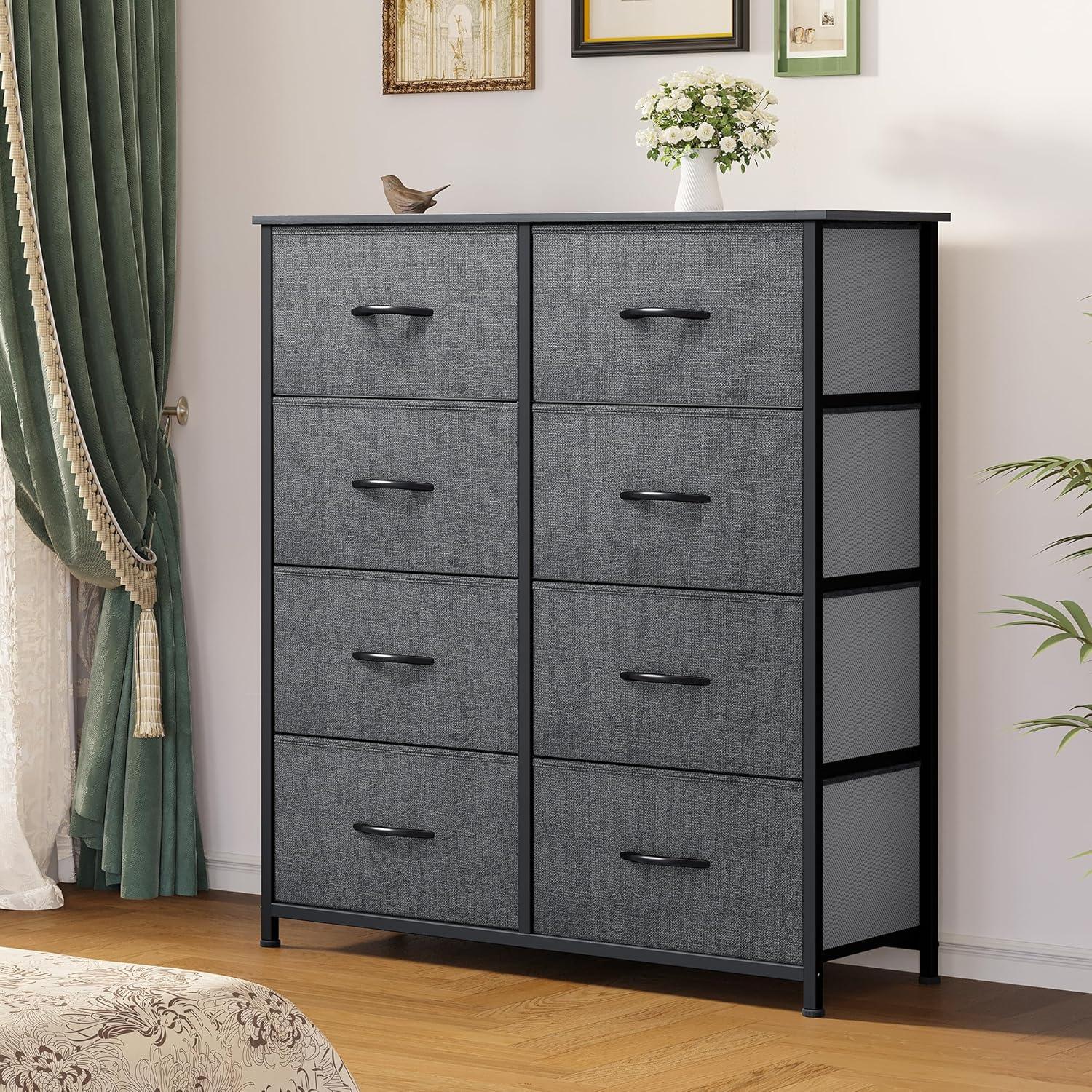 YINTATECH Storage Tower Unit with 8 Drawers - Fabric Dresser with Large Capacity, Organizer Unit for Bedroom, Living Room & Closets - Sturdy Steel Frame, Wooden Top & Easy Pull Fabric Bins (Graphite)