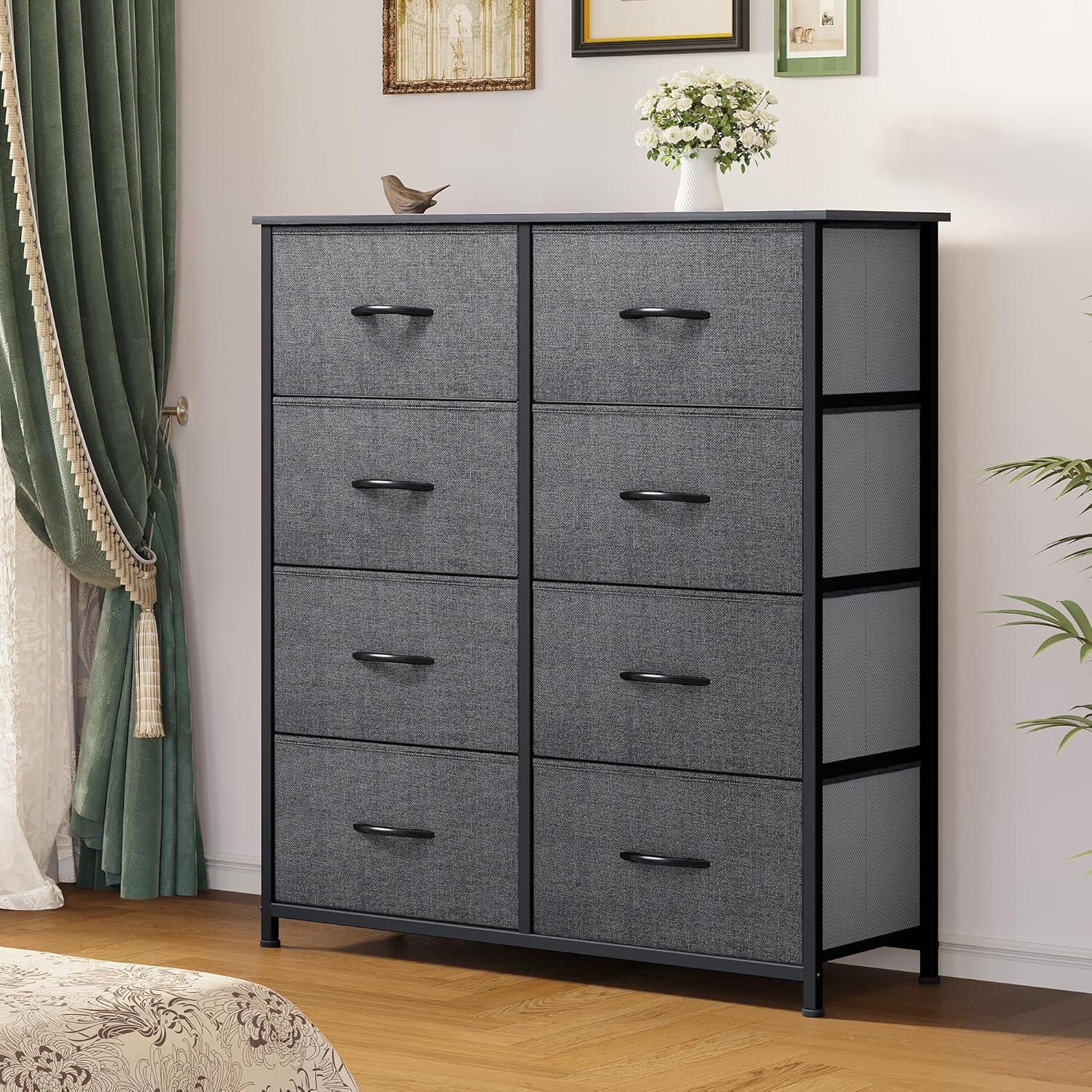 DWVO Dresser for Bedroom, Fabric Dresser with 8 Drawers, Tall Dresser, Chest of Drawers for Closet, Living Room