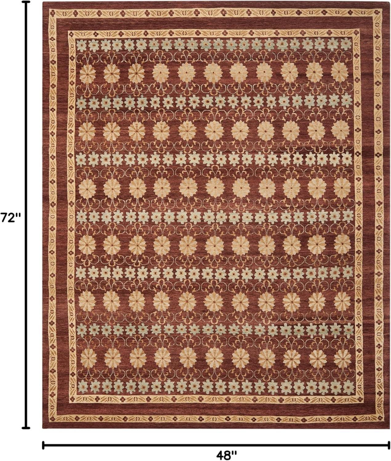 Hand-Knotted Brown and Light Blue Wool Rug, 4' x 6'