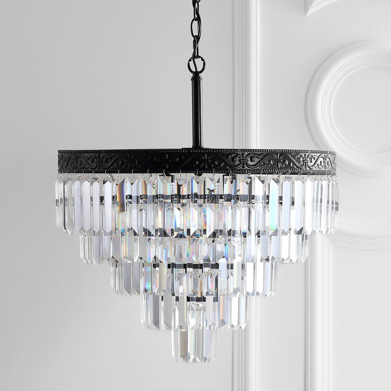 JONATHAN Y JYL9007B Wyatt 20" 4-Light Crystal LED Chandelier, Contemporary, Classic, Traditional for living room, dinning room, bedroom, office Bulb Included, Bronze/ Clear