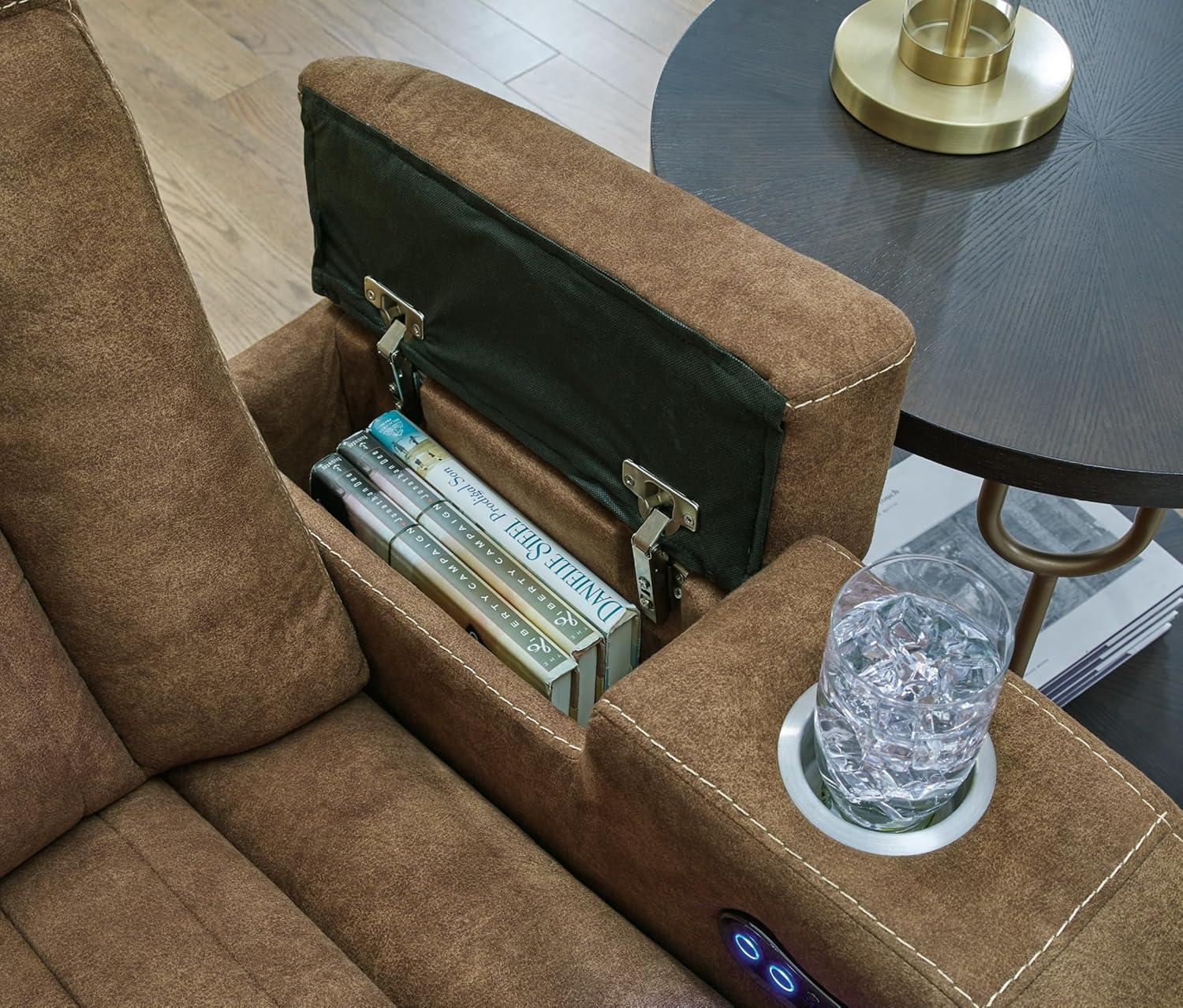 Brown Faux Leather Power Reclining Sofa with Storage