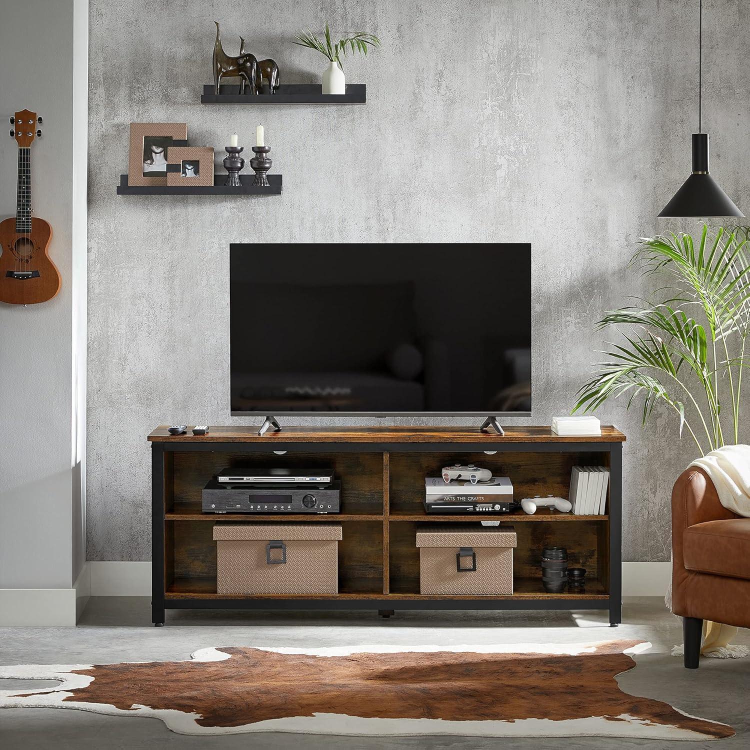 Rustic Brown and Black Industrial TV Stand with Adjustable Shelves