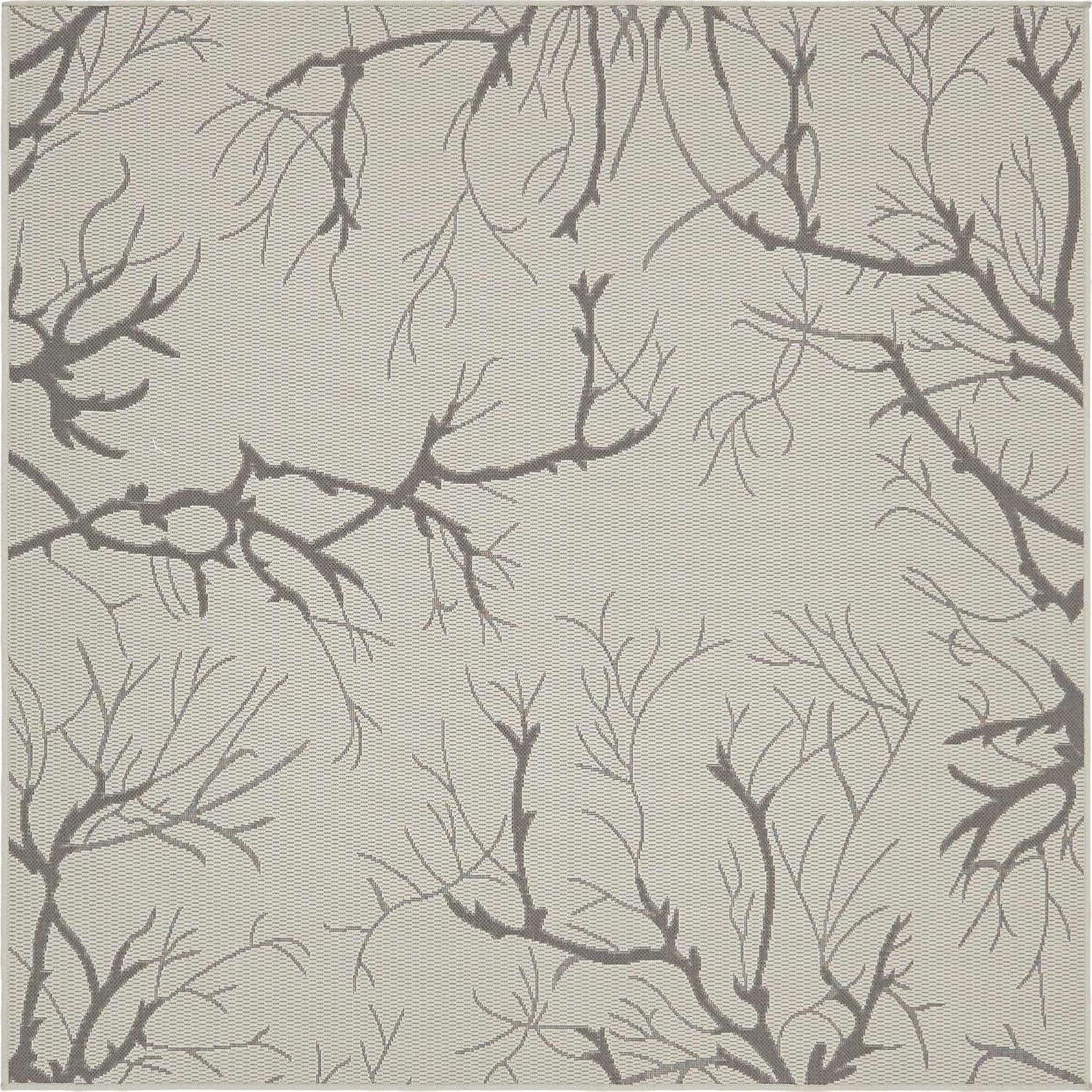 Unique Loom Branch Outdoor Botanical Rug , 6' 1" x 6' 1" ,Light Gray