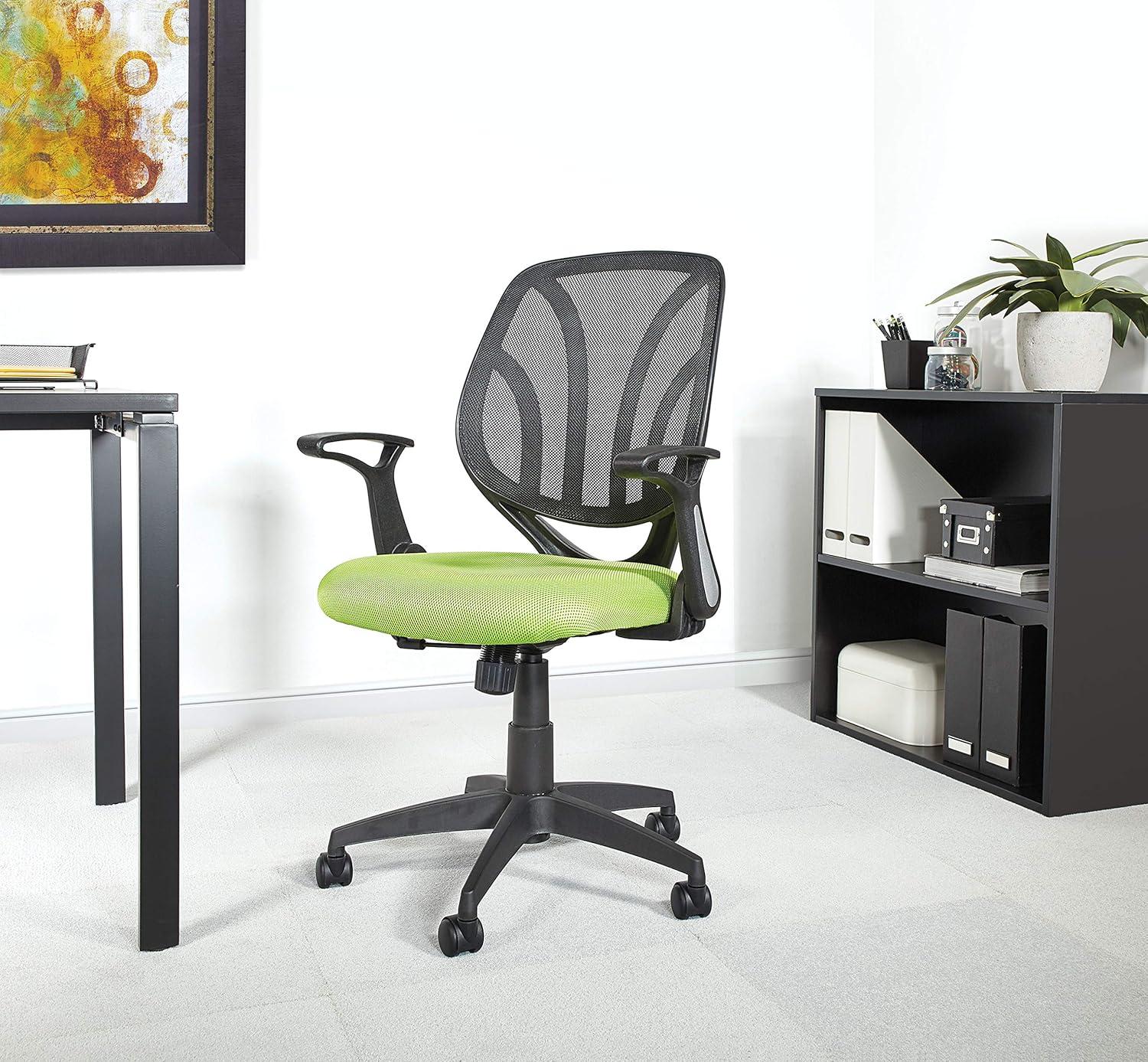 High-Back Swivel Task Chair with Adjustable Arms in Green Mesh