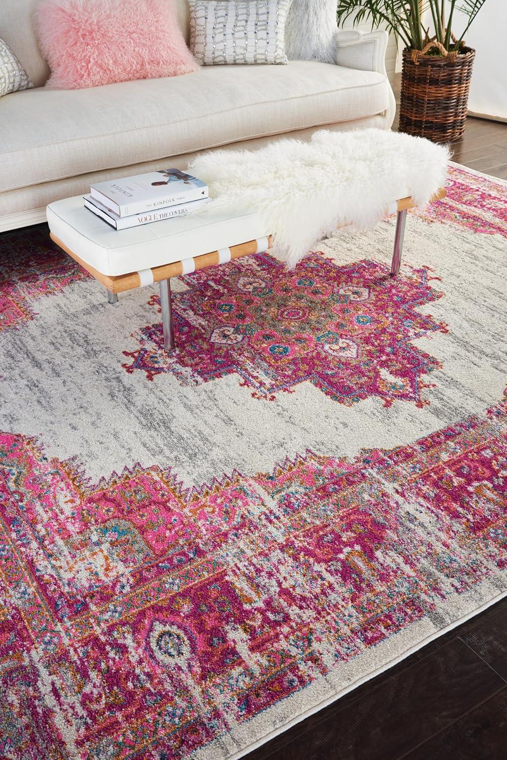 Nourison Passion Medallion Bohemian Indoor Rug Ivory/Fuchsia 12' x 15'