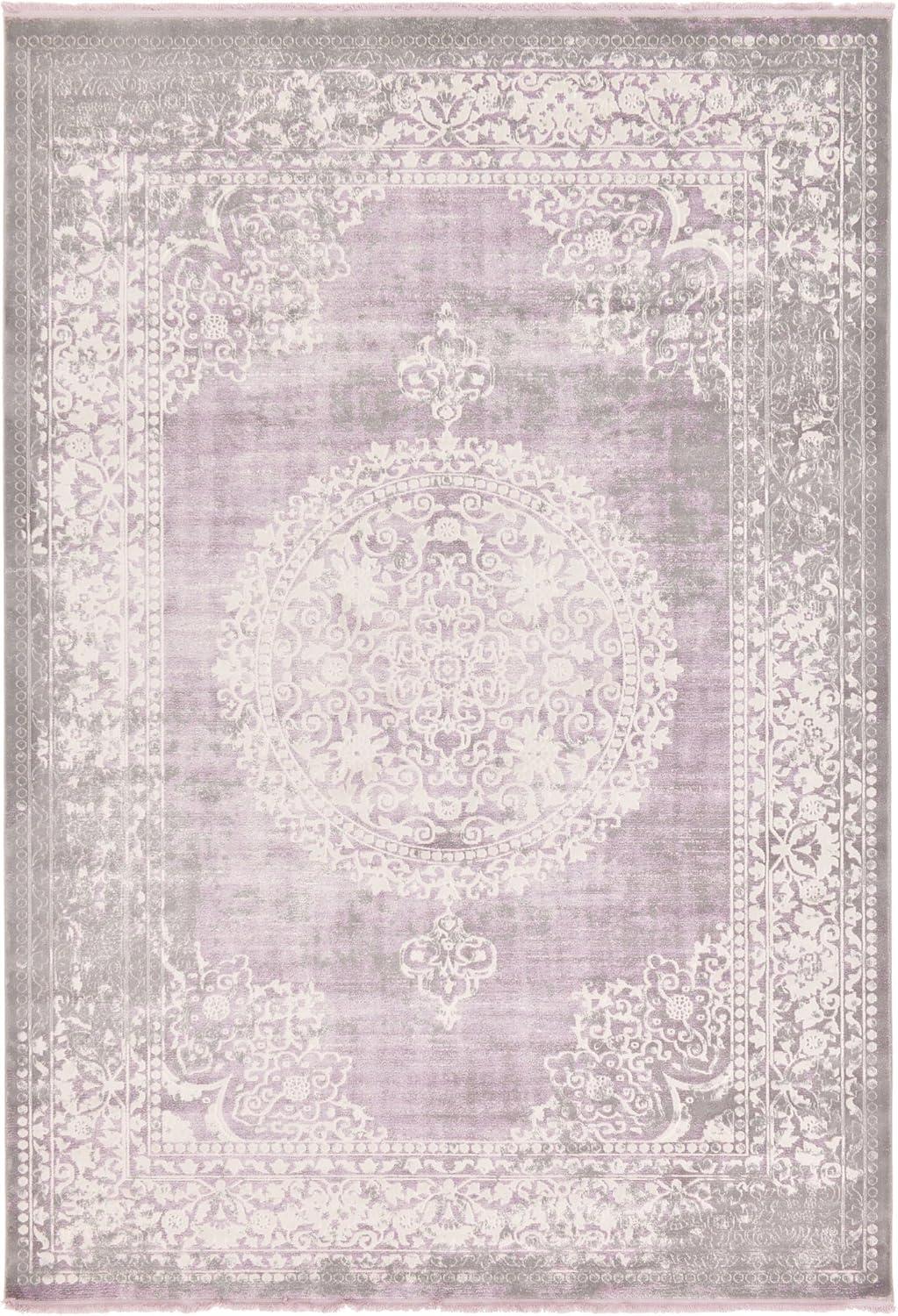 Purple and Gray Rectangular Abstract Easy Care Rug