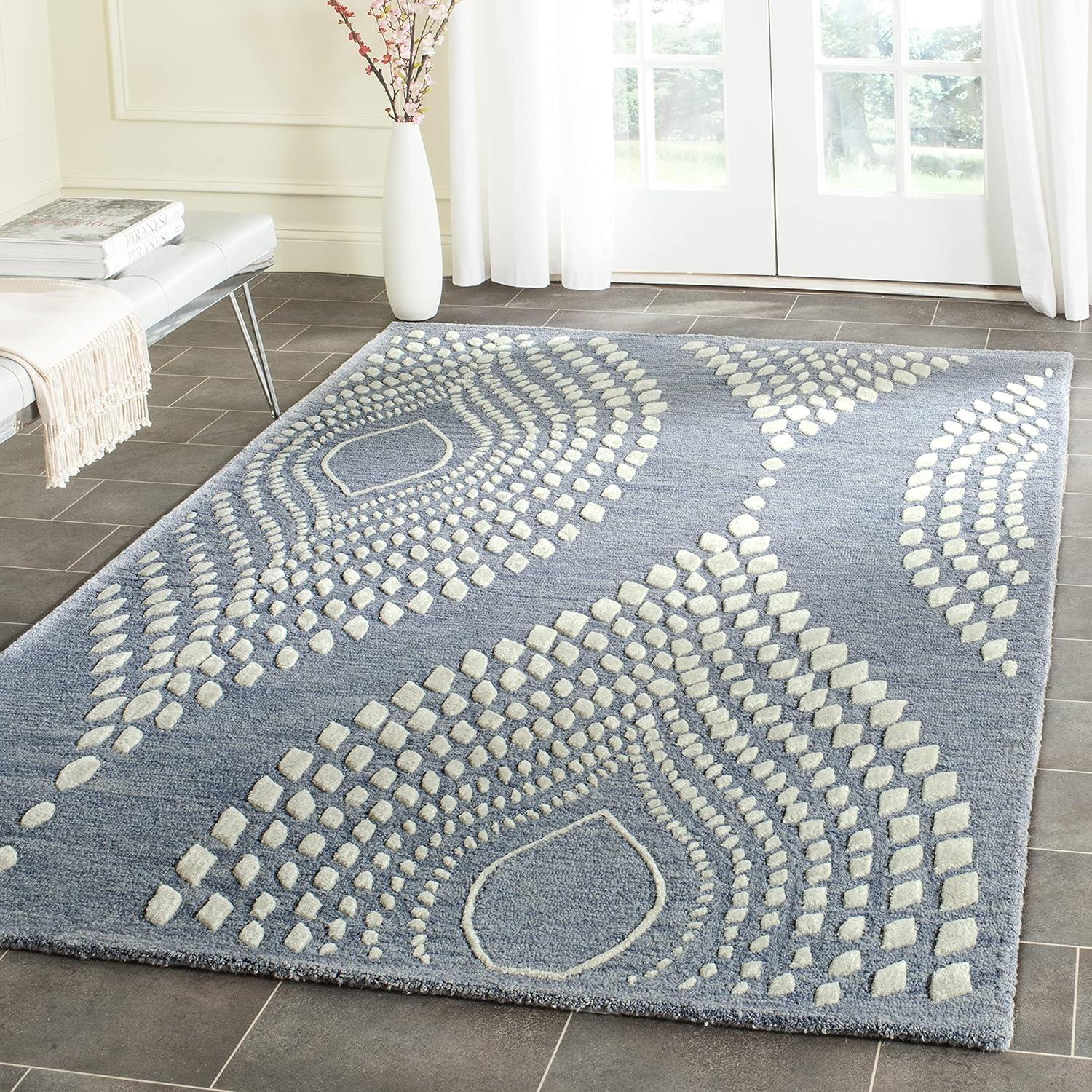 Bella BEL126 Hand Tufted Area Rug - Blue/Ivory - 5'x8' - Safavieh.