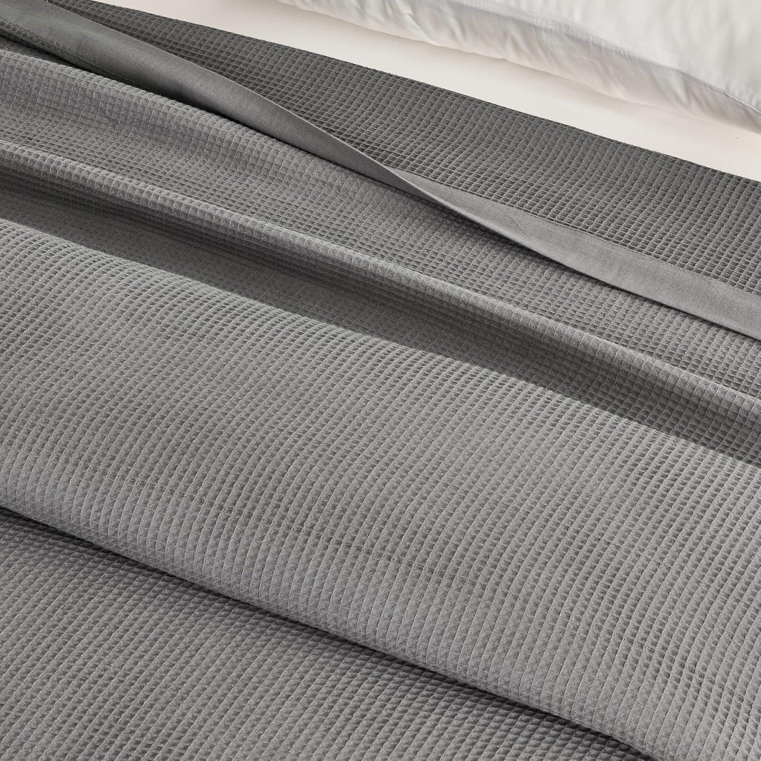 100% Cotton Lightweight Waffle Weave Summer Bed Blanket - Great Bay Home (Twin, Light Grey)
