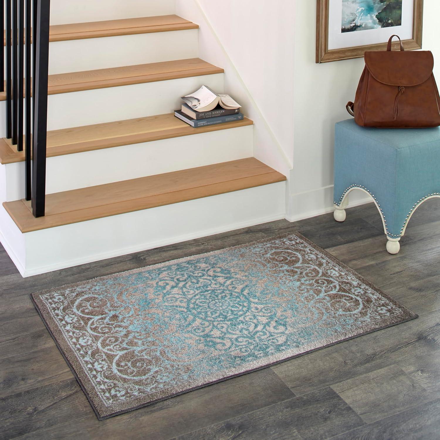 Maples Rugs Pelham Medallion Entryway Area Rug for Indoor, 1'8" x 2'10", Gray/Blue