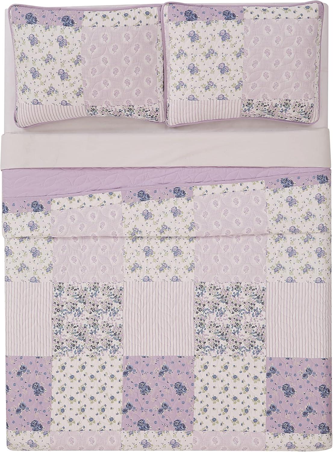 Elissa Patchwork Quilt Set Purple/White - Cannon