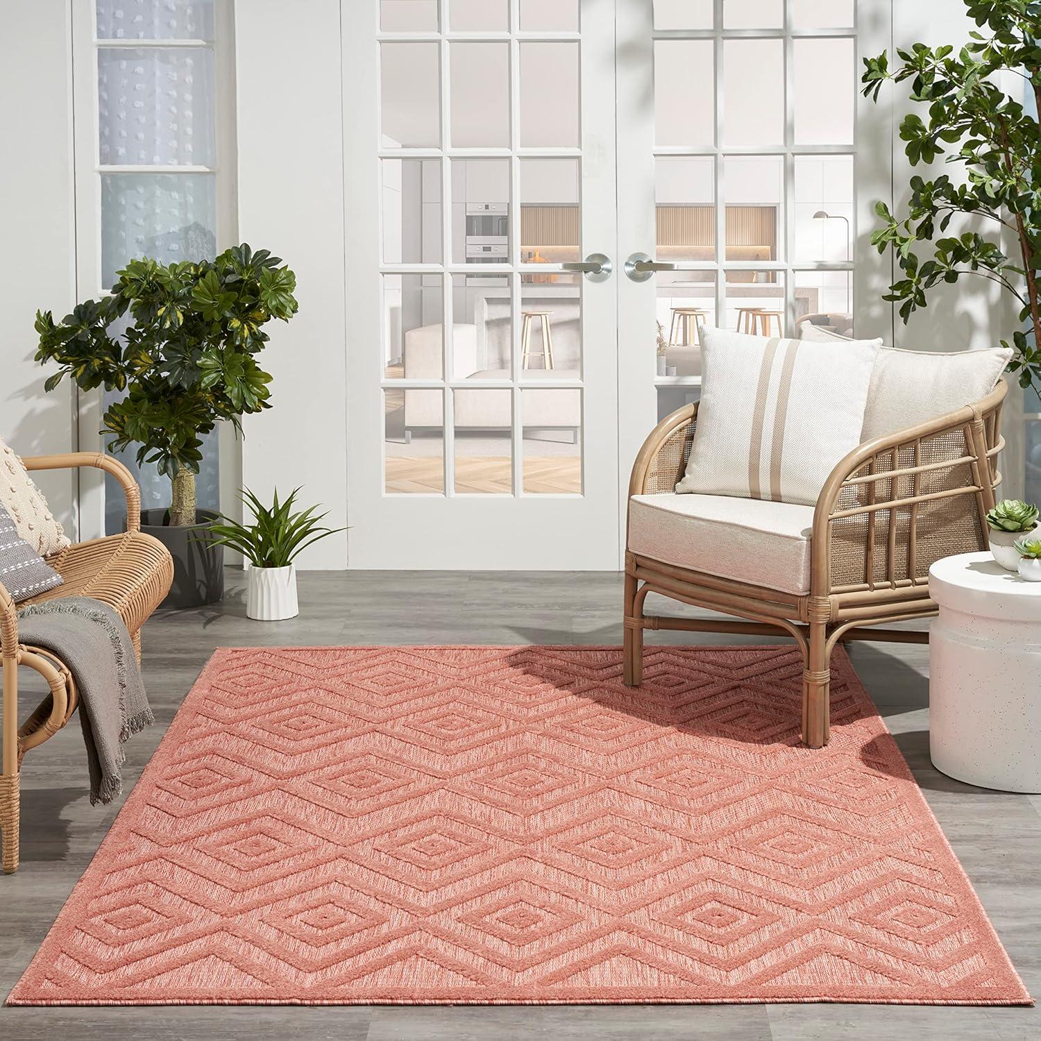 Nourison Versatile Diamond Geometric Flatweave Indoor Outdoor Area Rug Coral/Orange 6' x 9'