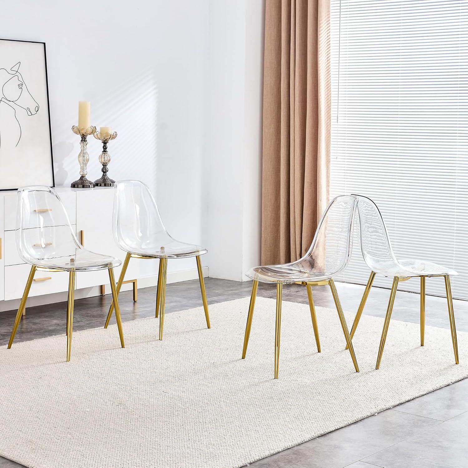 Clear Acrylic Side Chair with Golden Metal Legs