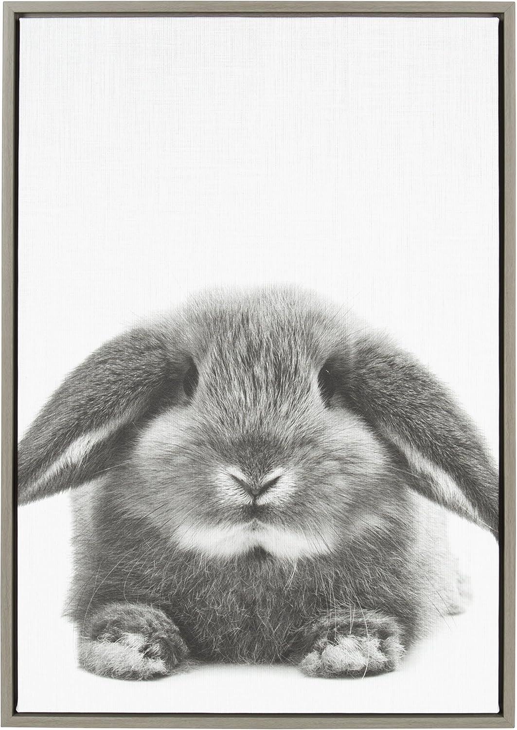 Kate and Laurel Sylvie Rabbit Animal Print Black and White Portrait Framed Canvas Wall Art by Simon Te Tai, 23x33 Gray