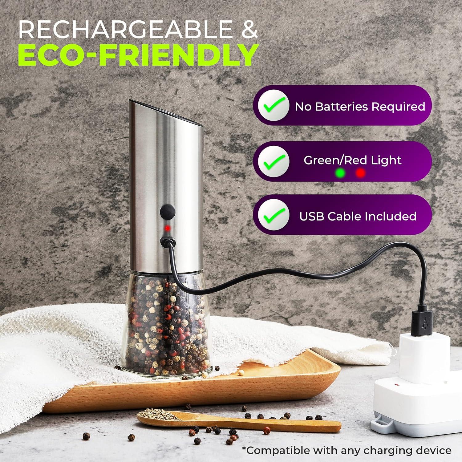 Electric Salt and Pepper Grinder Set USB Rechargeable Eletric Pepper Mill Shakers Automatic Spice Steel Machine Kitchen Tool