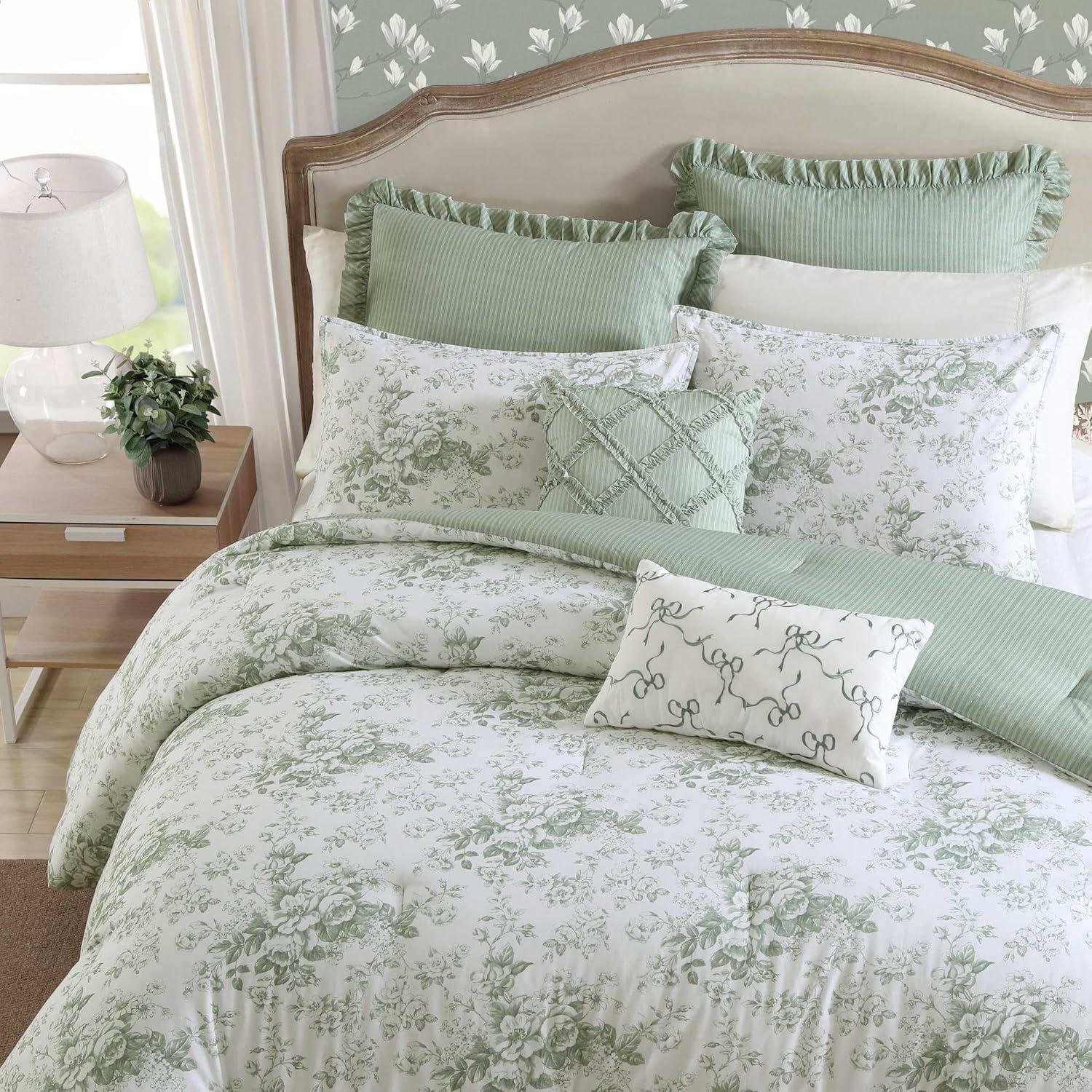 Twin Green Floral Cotton Reversible Comforter Set