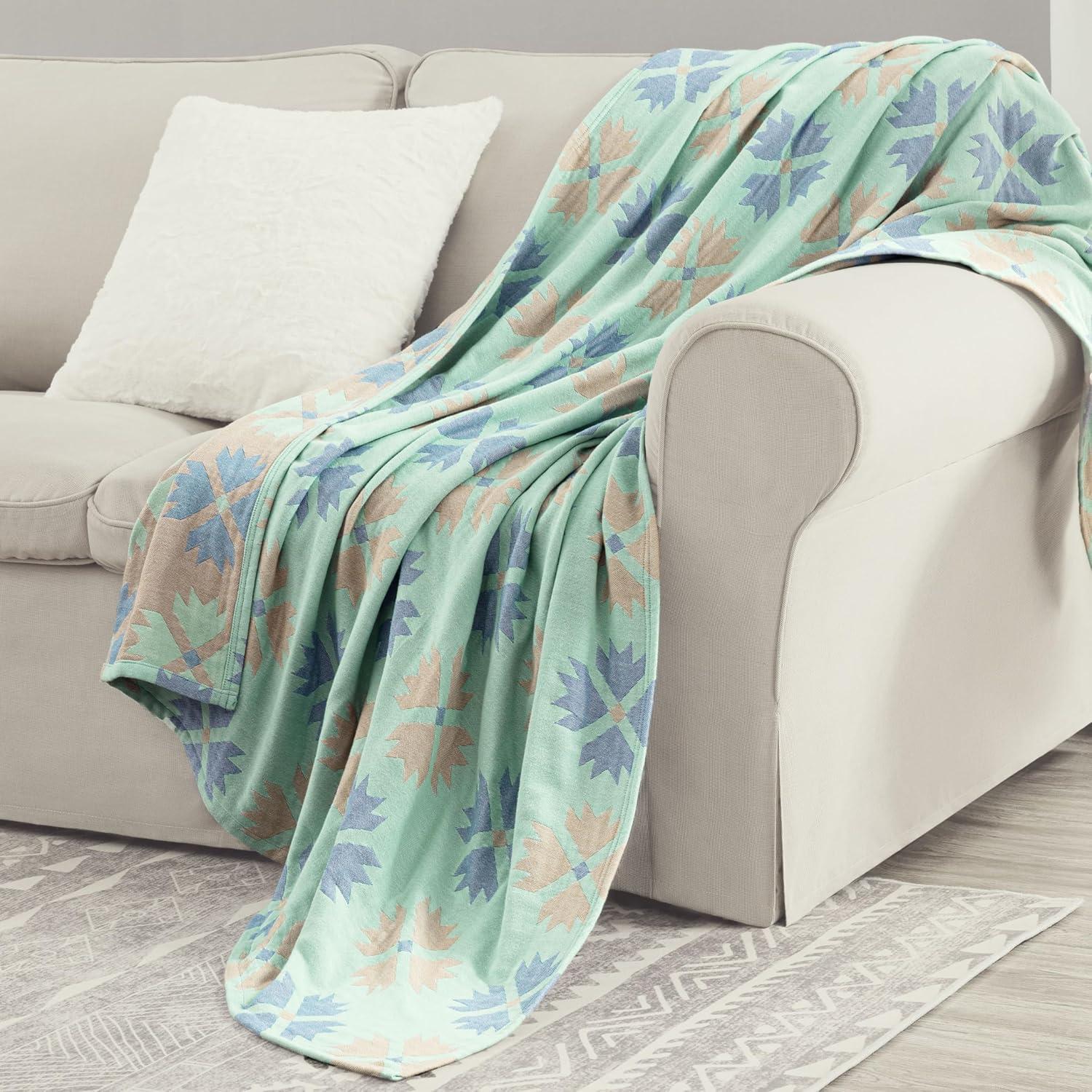 King Size Mint Green Boho Cotton Reversible Throw Blanket