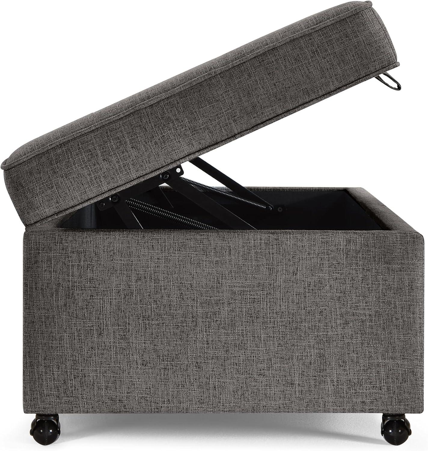 Dark Gray Faux Leather Storage Ottoman Bench with Wheels