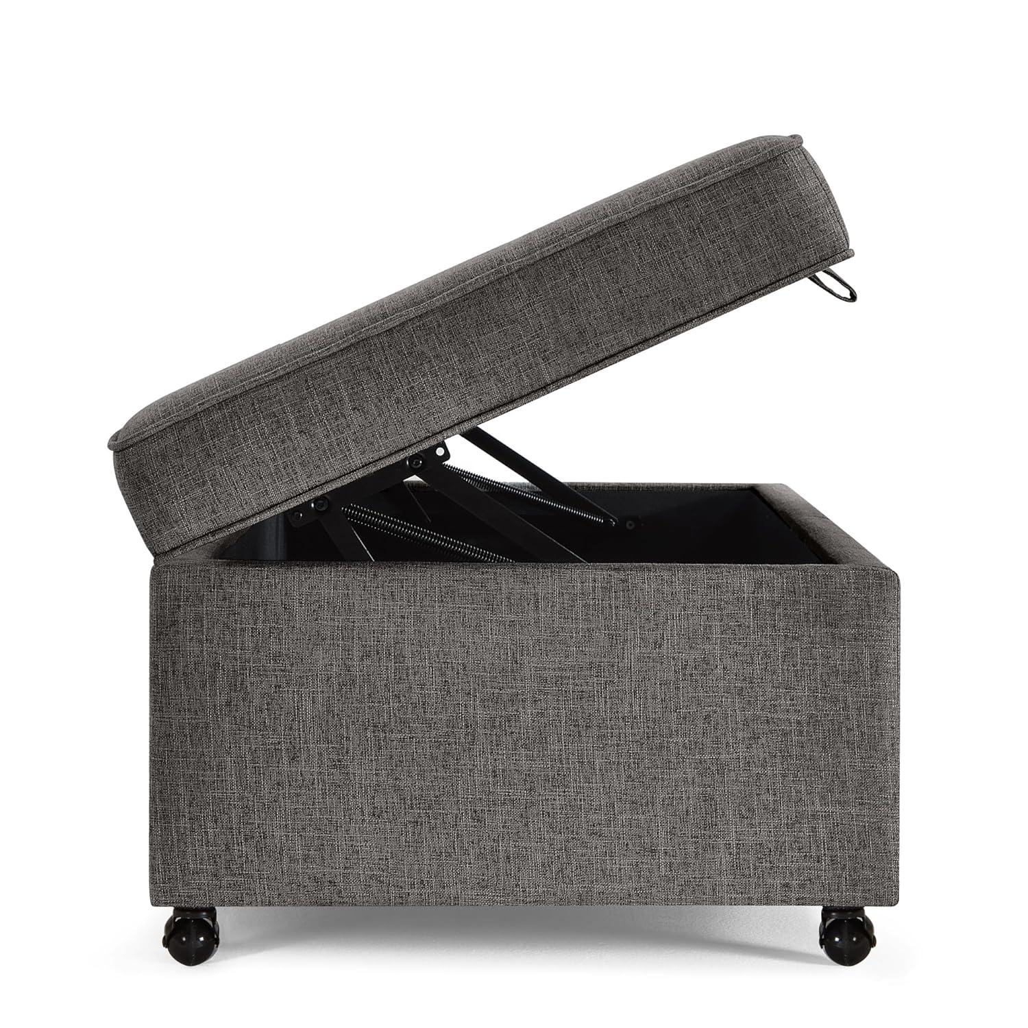 Dark Gray Faux Leather Storage Ottoman Bench with Wheels