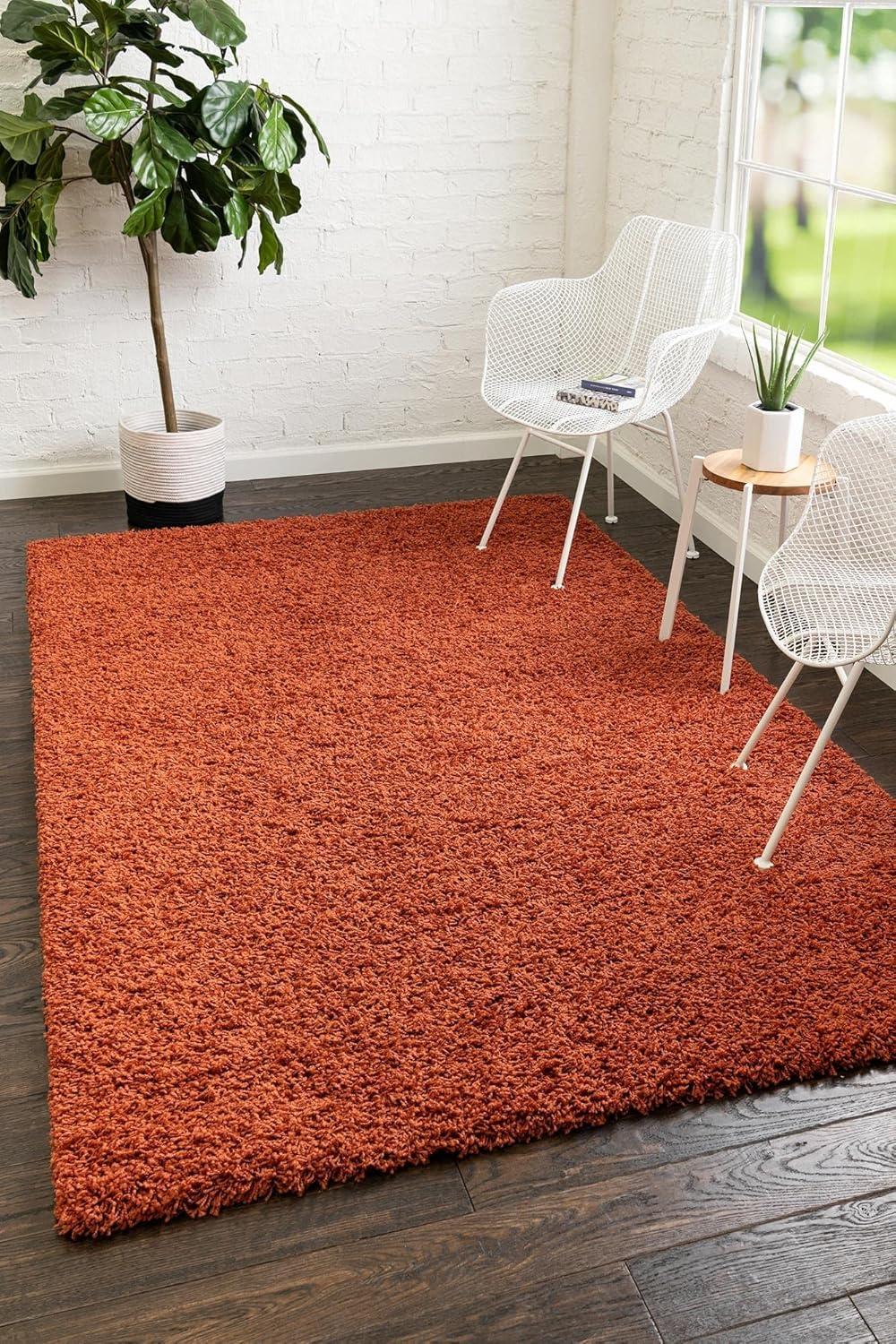 Unique Loom 8' 0 x 11' 0 Rectangle Solid Shag Terracotta Area Rug