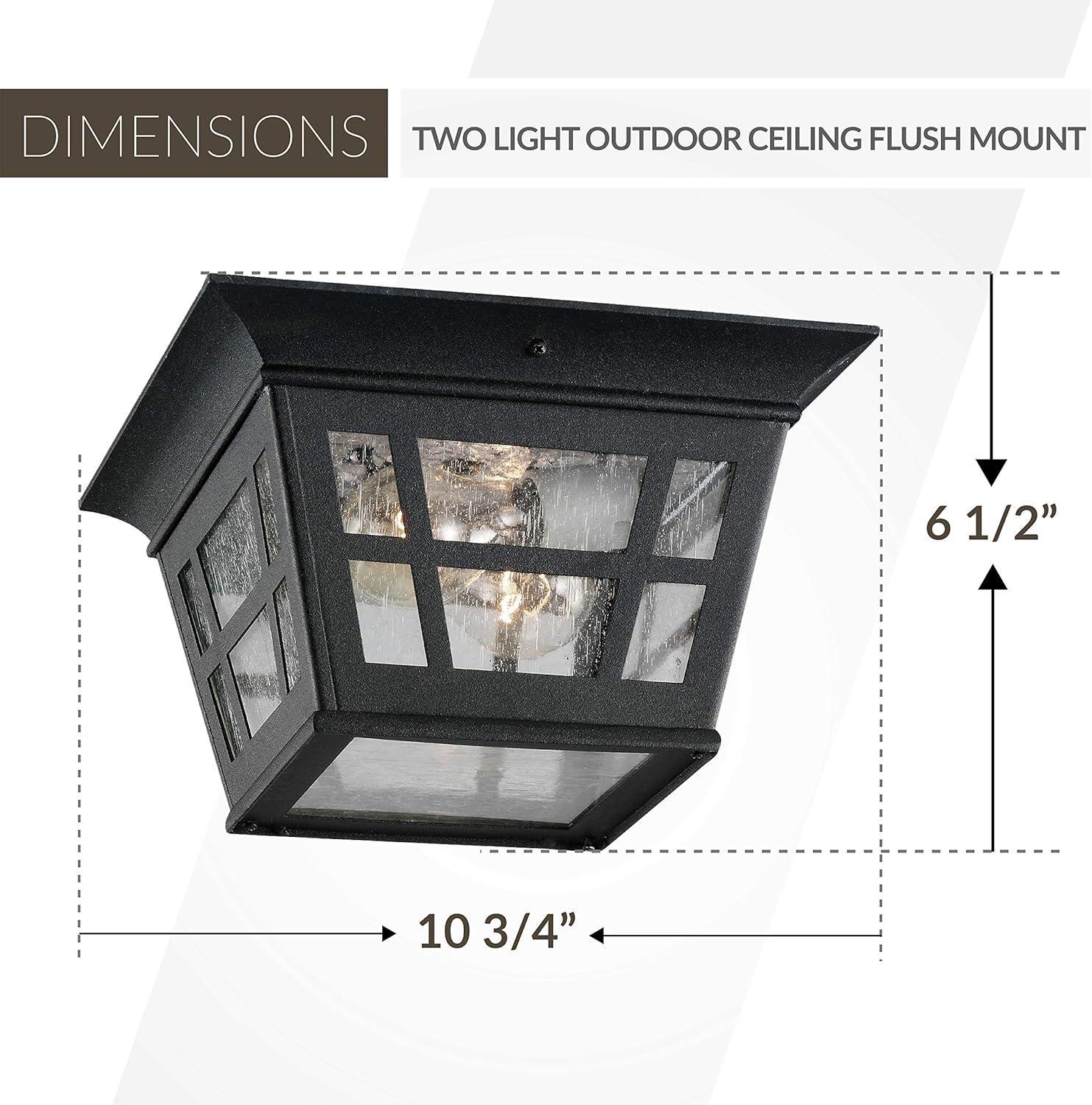 Herrington Transitional Black Outdoor Ceiling Flush Mount with Clear Seeded Glass