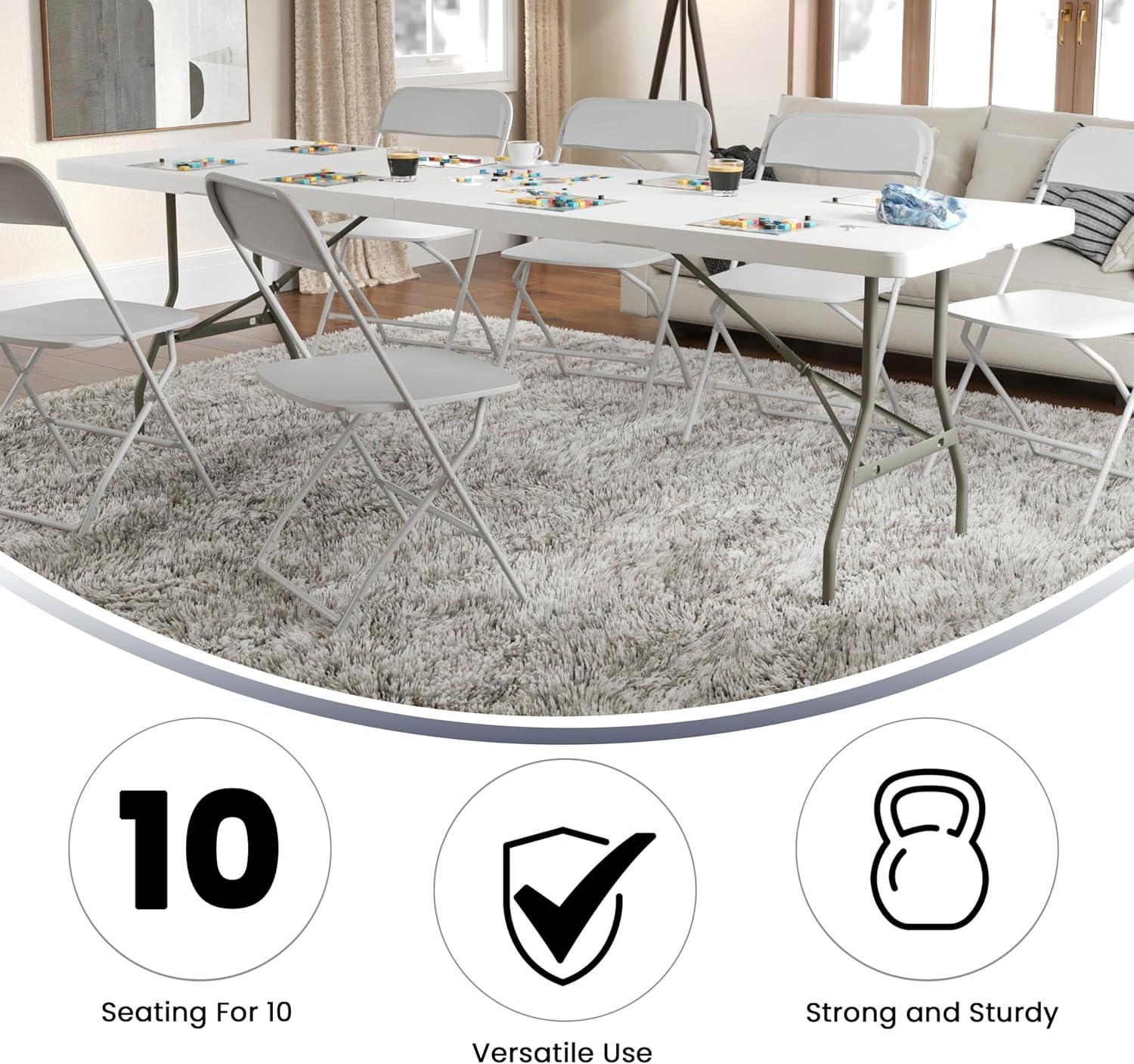 8-Foot Bi-Fold Plastic Banquet and Event Folding Table with Carrying Handle