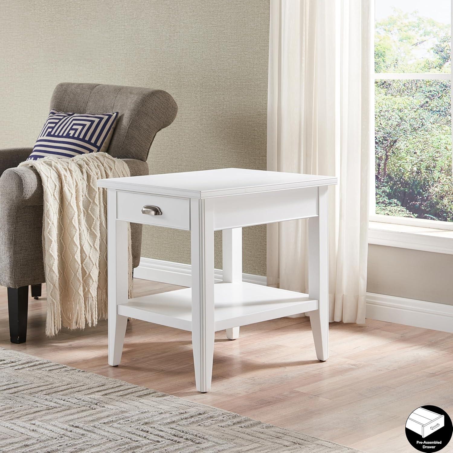 Leick Home 10507-WT Laurent End Table with Drawer and Display Shelf-White
