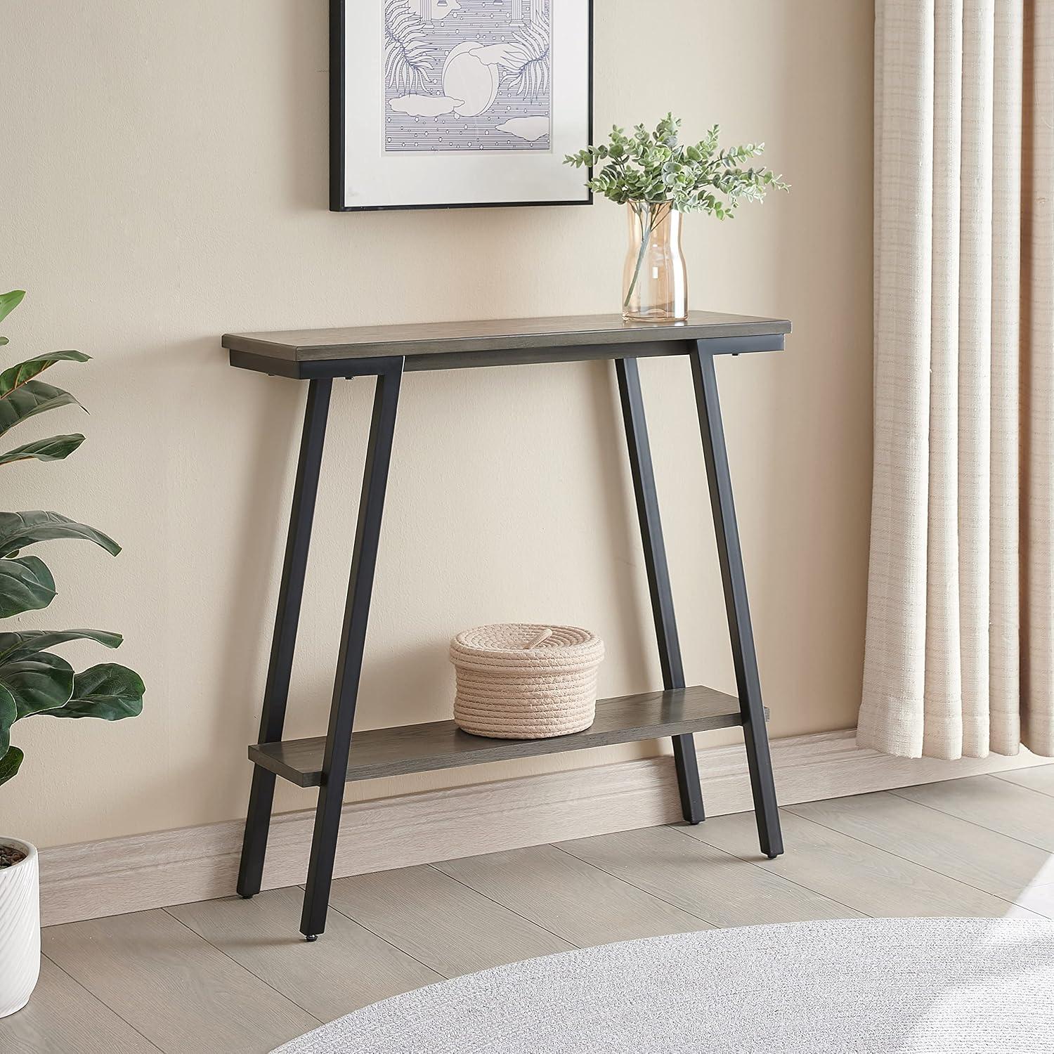 Leick Home 214338 Empiria Wood Console Table with Metal Frame for Living Room Entryway Bedroom, Gray