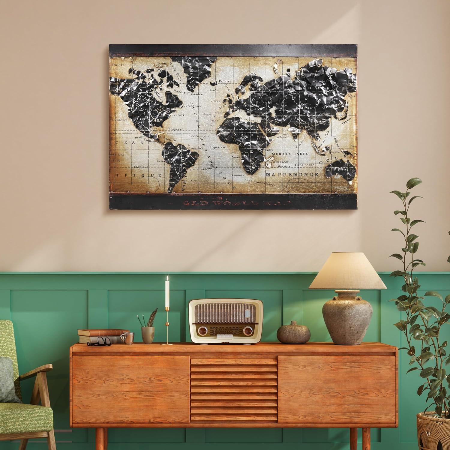 Empire Industrial Art Direct World Map 2 Hand Painted 3D Wall Sculpture