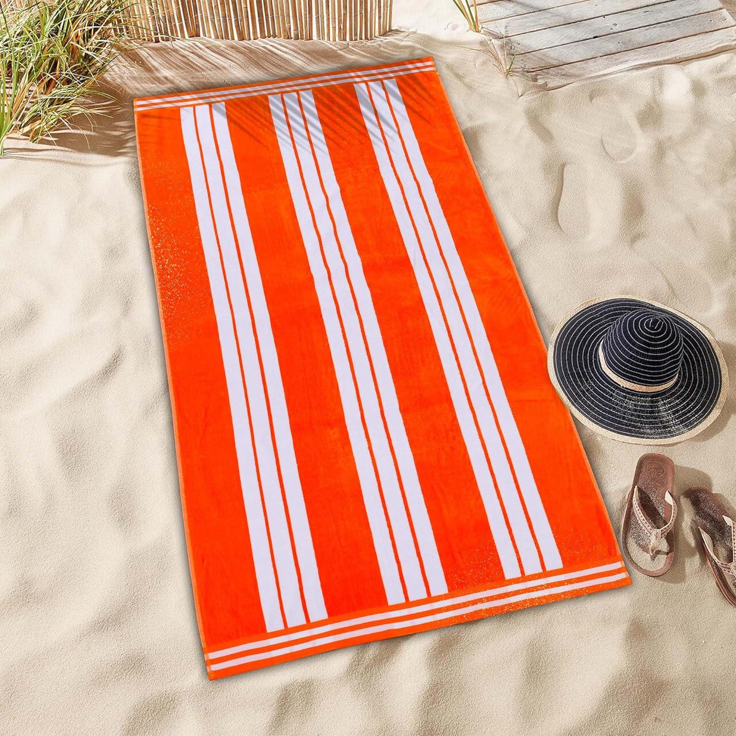 Cabana Stripe Oversized Cotton Beach Towel, Coral - Blue Nile Mills