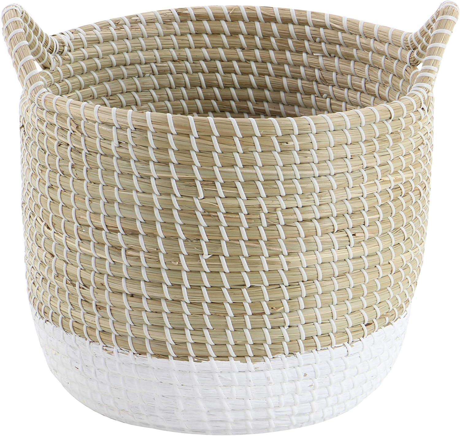 CosmoLiving by Cosmopolitan 13", 16", 18"W Brown Seagrass Handmade Two Toned Storage Basket with Handles, 3-Pieces