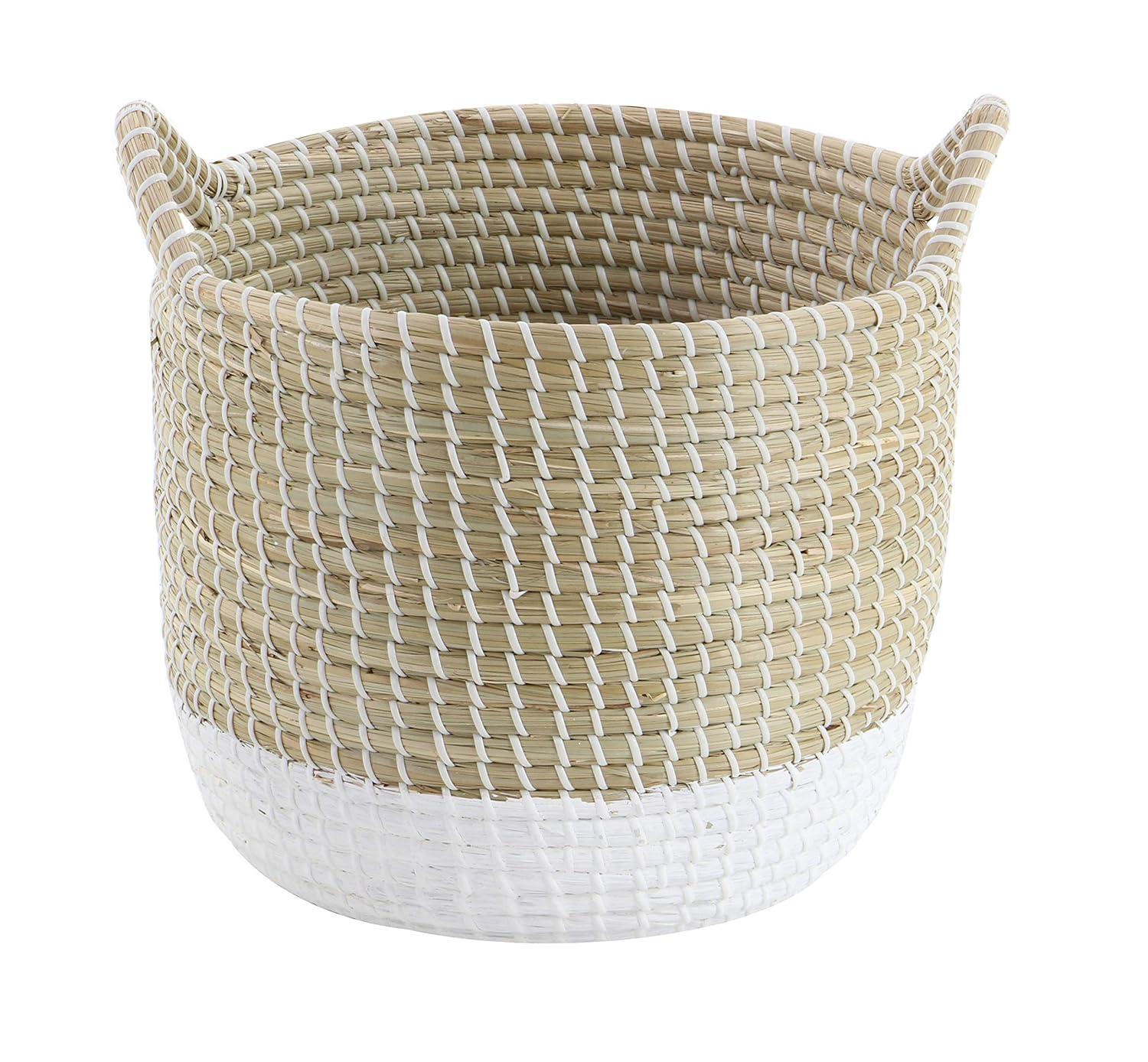 CosmoLiving by Cosmopolitan 13", 16", 18"W Brown Seagrass Handmade Two Toned Storage Basket with Handles, 3-Pieces