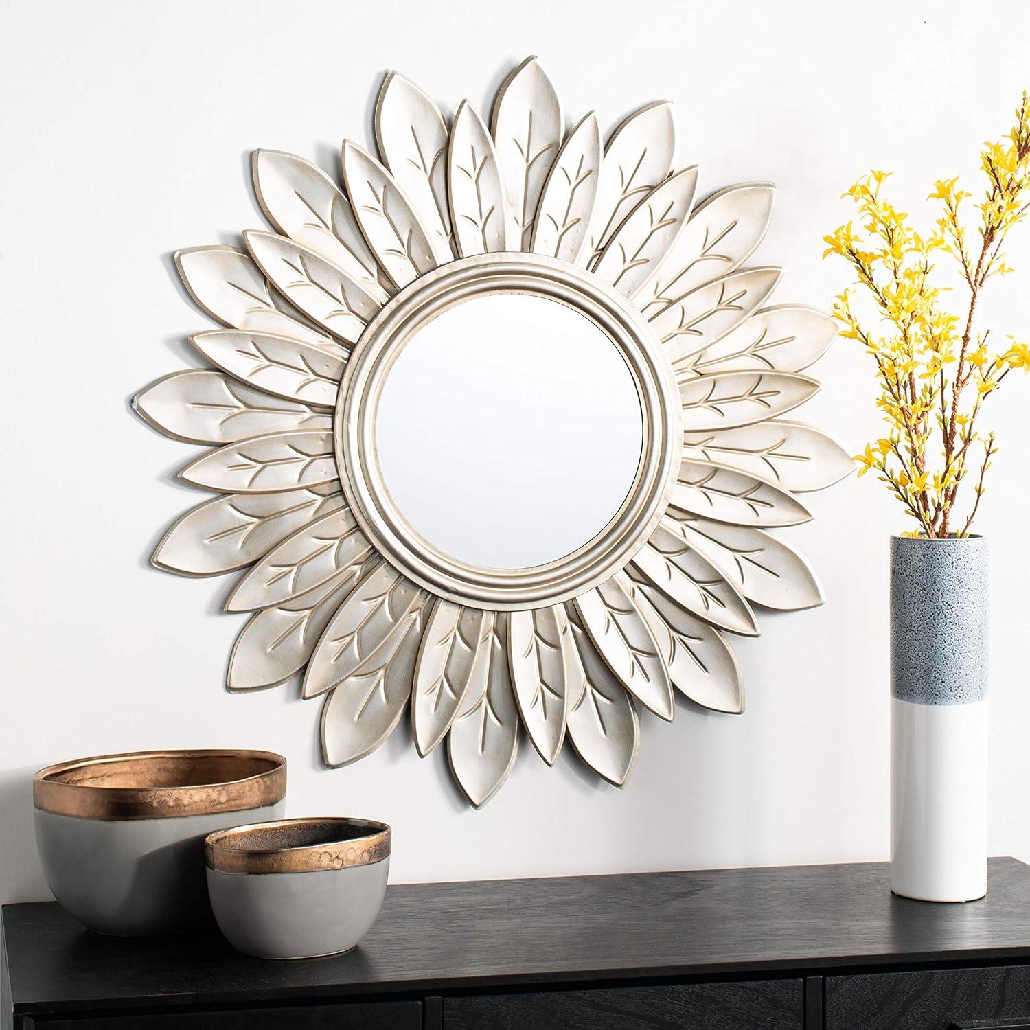 Champagne Gold Sunburst Round Wood Mirror 30.25"