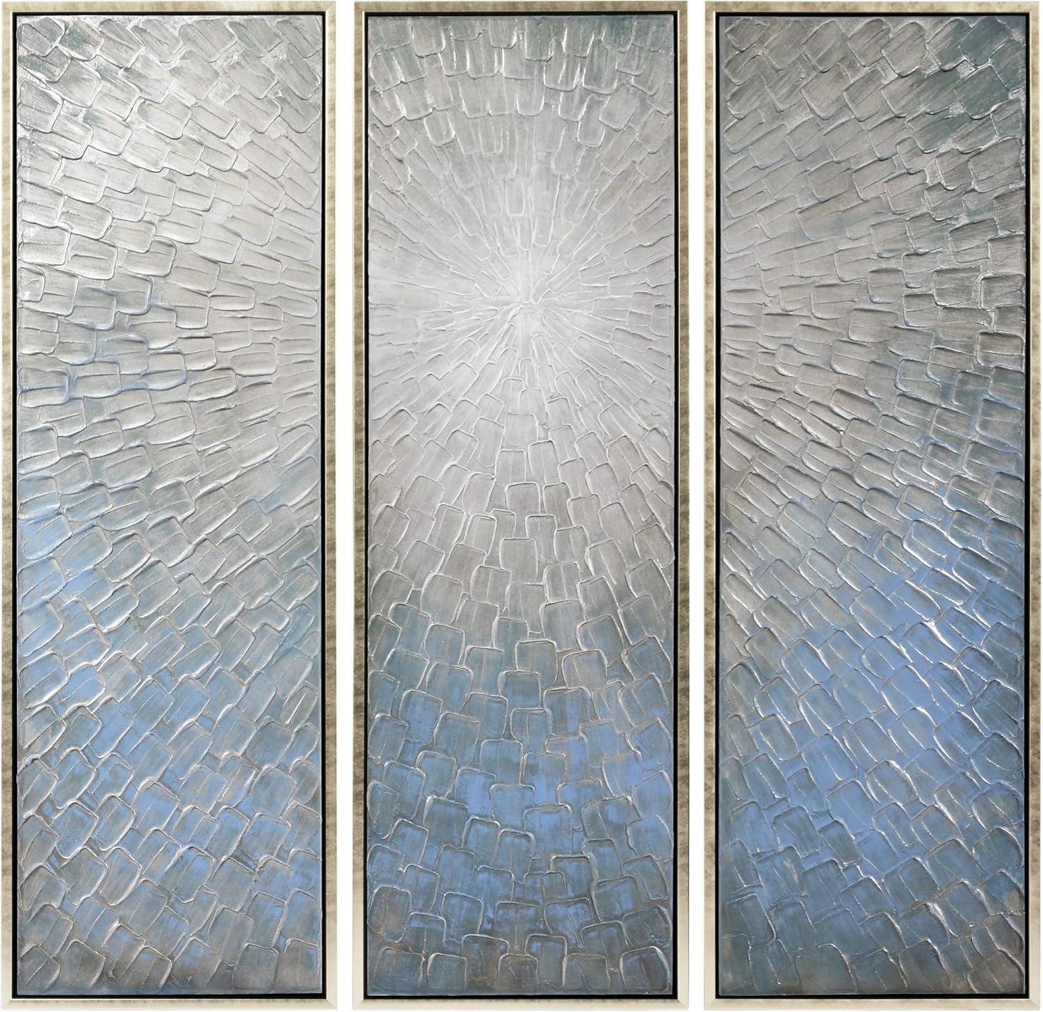 Silver Ice 60" Textured Hand-Painted Abstract Canvas Triptych