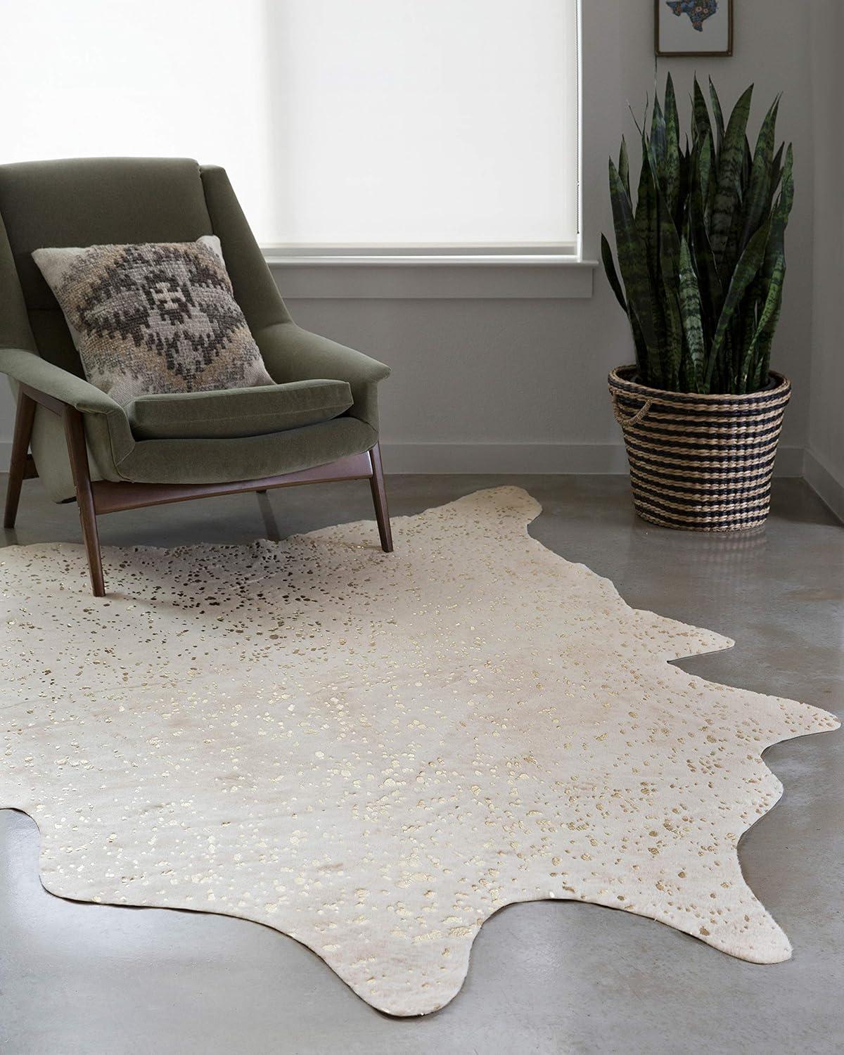 Ivory and Champagne Faux Cowhide Rug with Metallic Accents