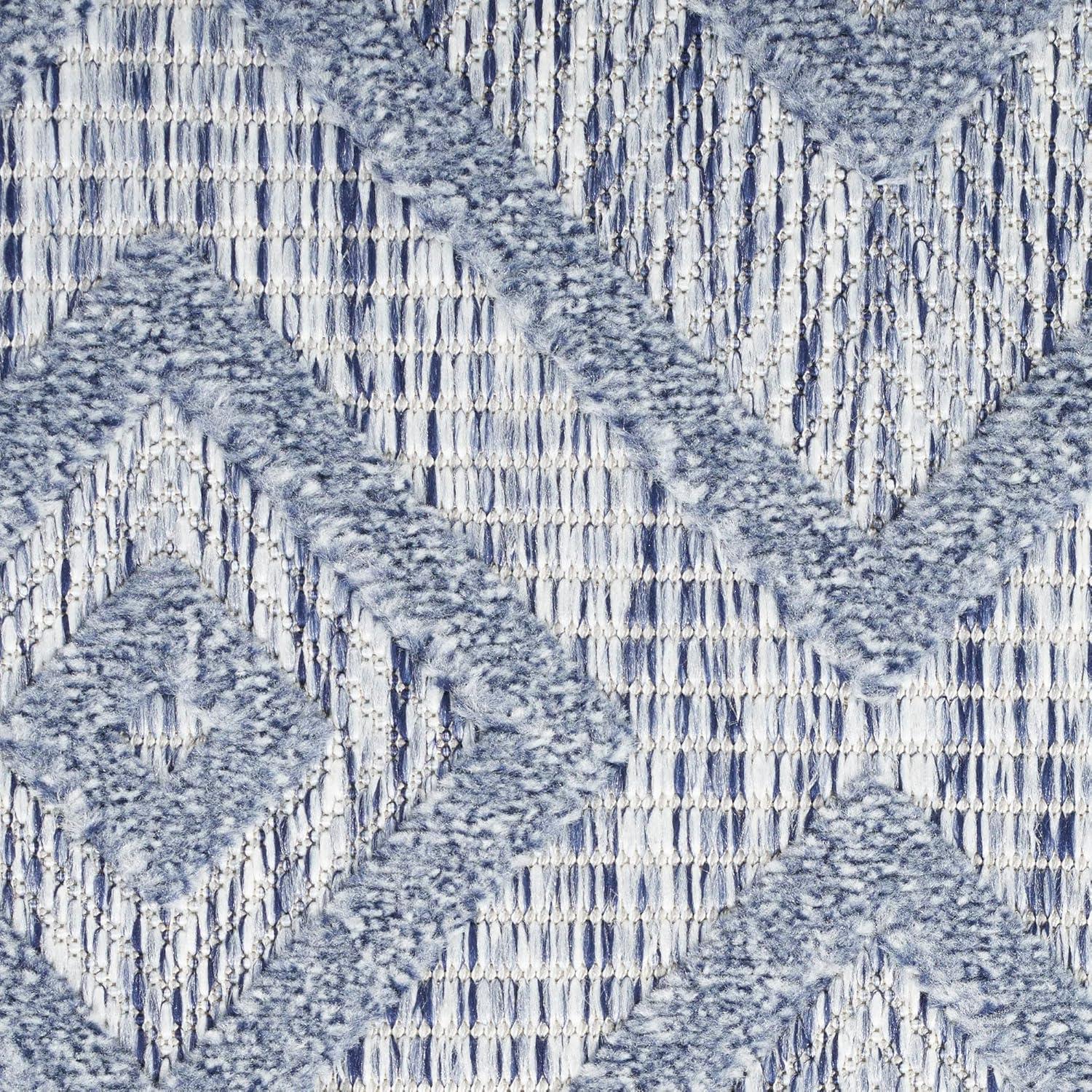 Nourison Versatile Diamond Geometric Flatweave Indoor Outdoor Area Rug Denim Blue 6' x 9'
