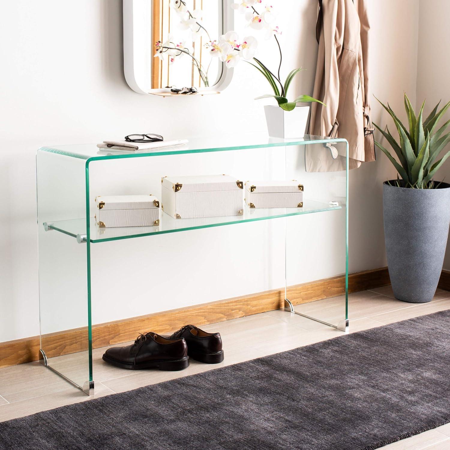 Elysian 43'' Clear Tempered Glass Console Table with Shelf