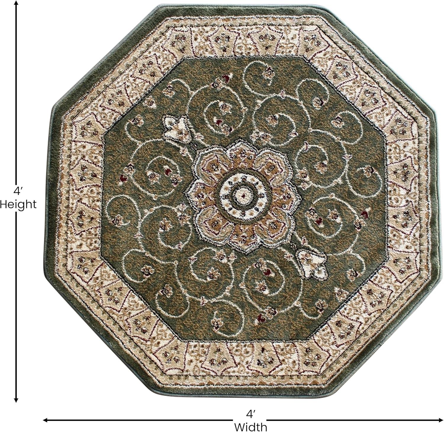 Flash Furniture Portman Collection Octagonal Traditional Beige, Green Area Rug, 4' x 4'