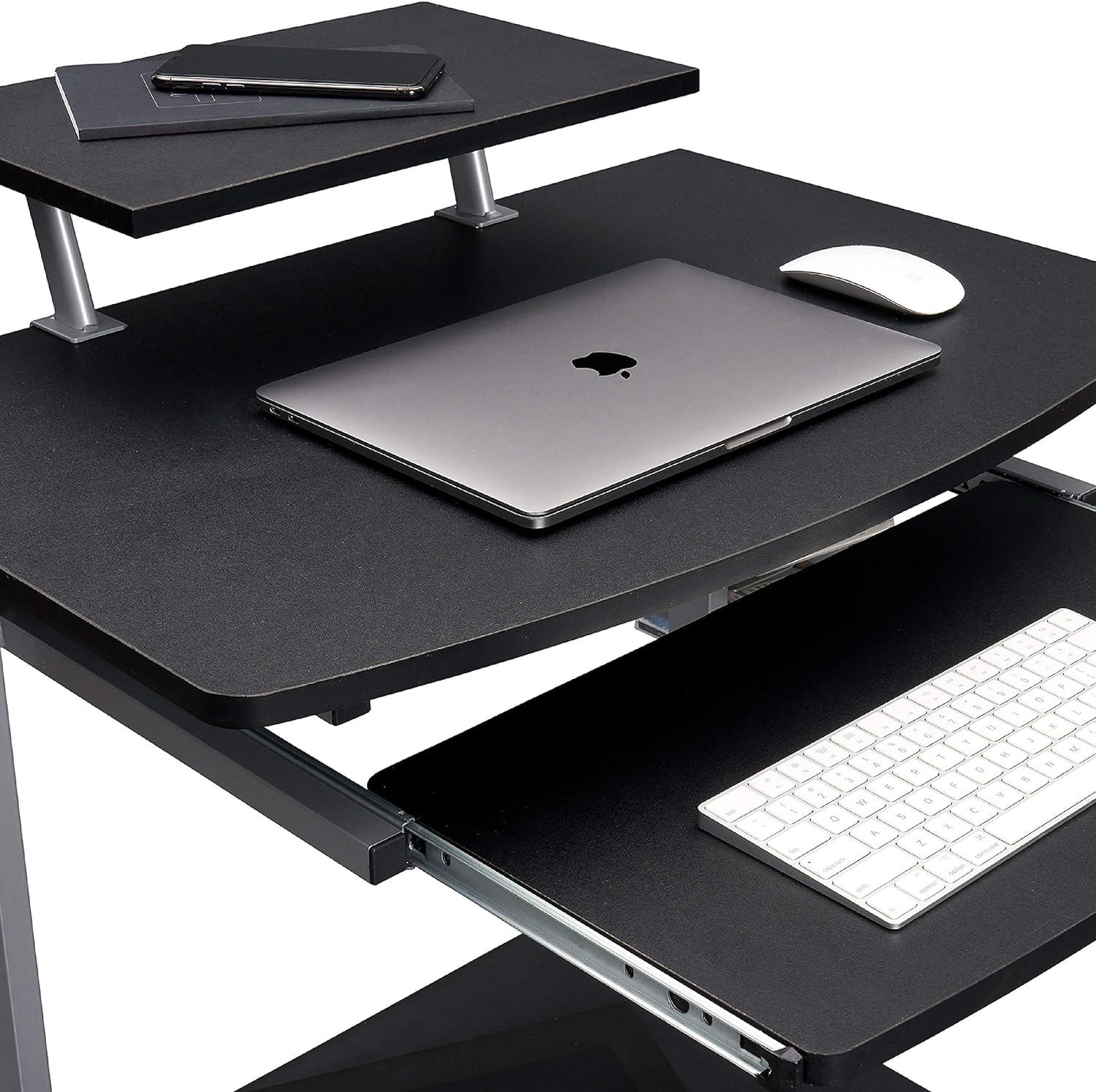 Graphite Wood and Steel Computer Cart with Keyboard Tray